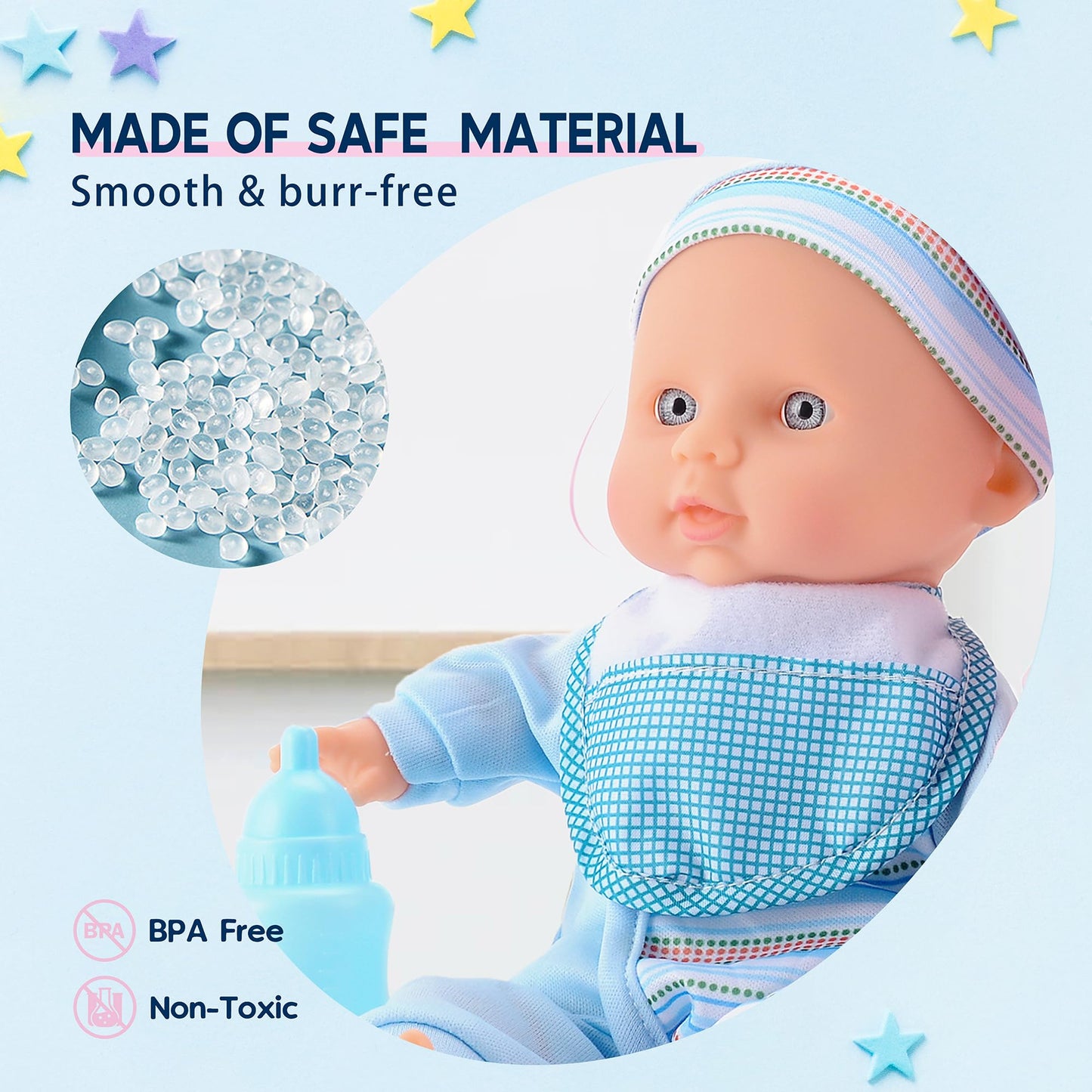 Toy Choi's Twin Baby Dolls - 30cm Two Soft Body Black and White Doll with Accessoires, Dolls Play Set for 2 3 4 5 Year Old Boys and Girls Gift | Blue Outfit Doll Set