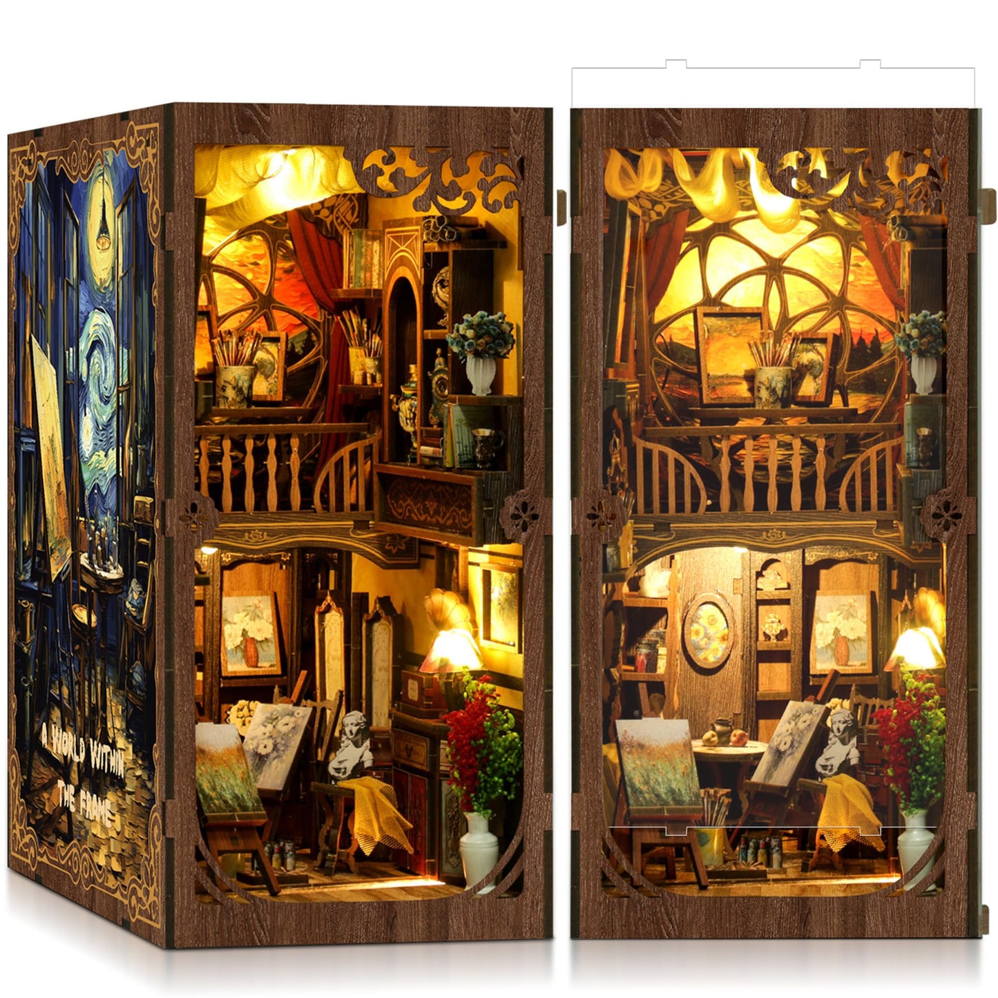 CRIOLPO DIY Book Nook Kit - DIY 3D Wooden Puzzle Miniature Bookshelf Decor with Sensor LED for Book Lovers and Collectors