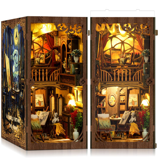 CRIOLPO DIY Book Nook Kit - DIY 3D Wooden Puzzle Miniature Bookshelf Decor with Sensor LED for Book Lovers and Collectors
