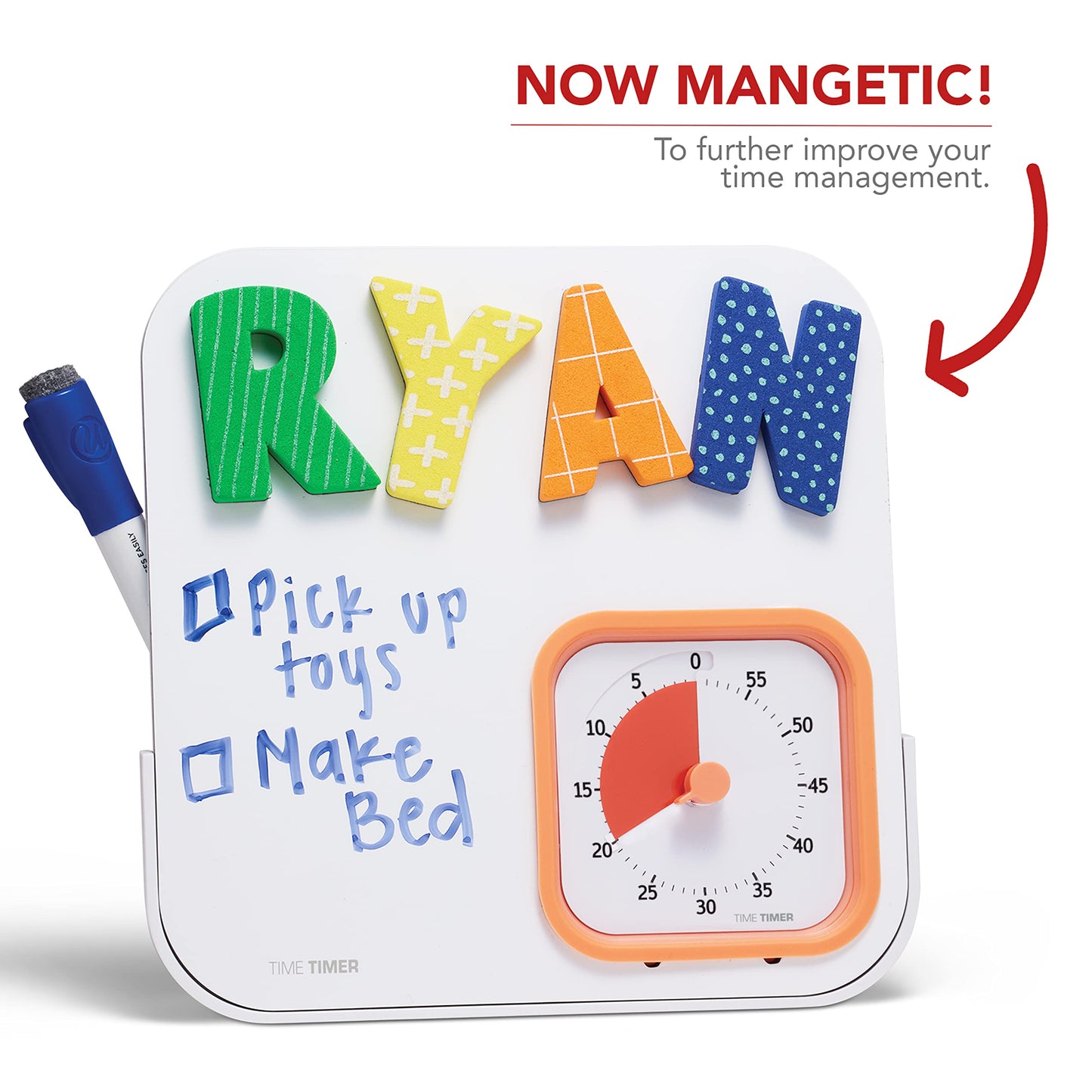 TIME TIMER MOD with Dry Erase Board — 60-Minute Visual Countdown Timer with Magnetic Whiteboard — for Notes, Chores, Classroom and Office Reminders, Visual Schedules, for Kids and Adults (Orange)