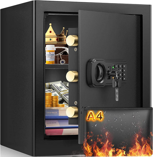 2.8 Cu Ft Large Fireproof Safe Boxes for Home Use, Large Home Safe with A4 Fireproof Document Bag & Mute Function, Combination Lock Box for Money Firearm Medicine Document