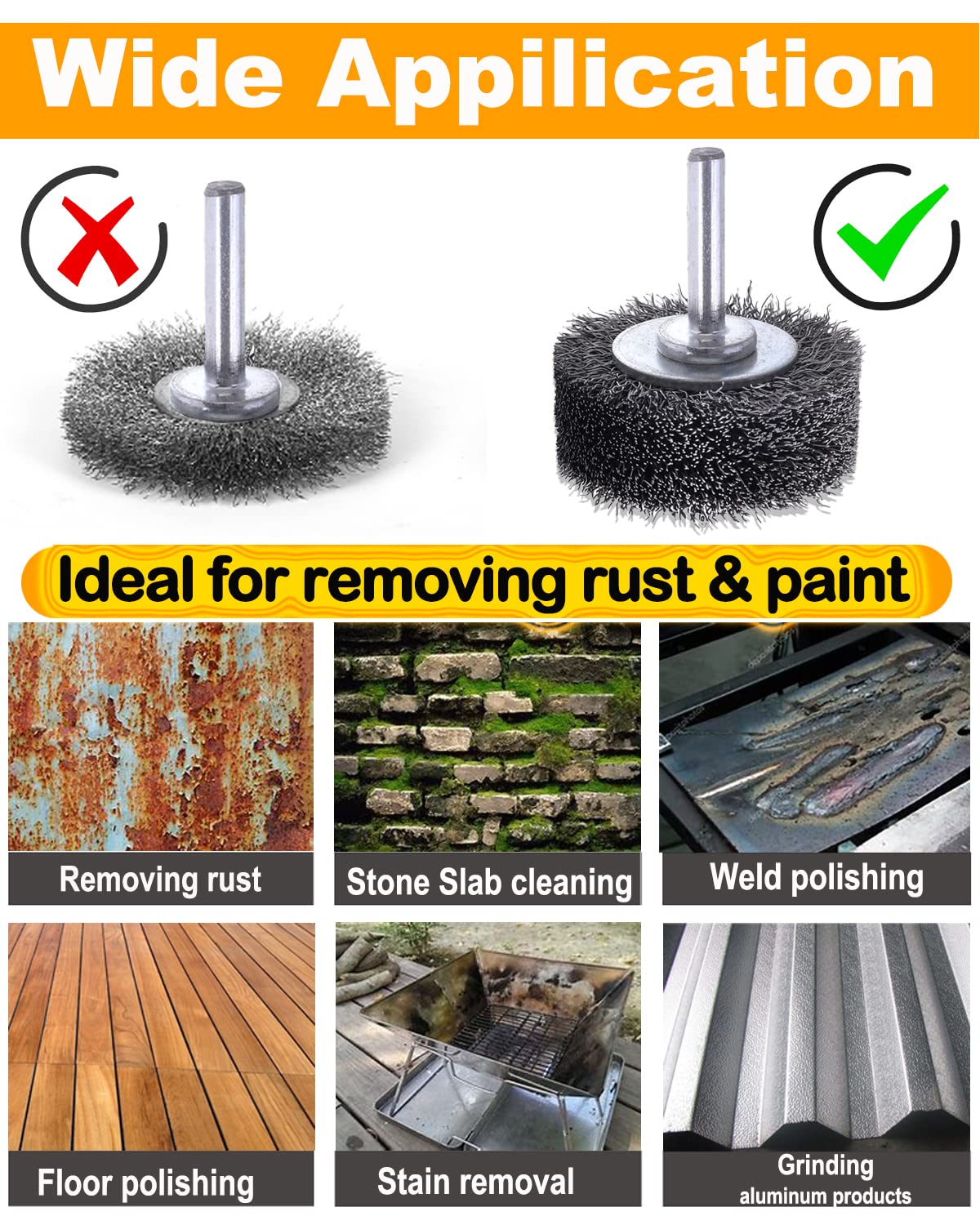 10 Pack Wire Wheel Brush Wire Wheel Brush for Drill Attachment, Rocaris 2 Inch Heavy Duty Wire Brushes Removal Paint Rust & Corrosion, 0.0118" Carbon Steel Wire, 1/4in Shank, 20000RPM