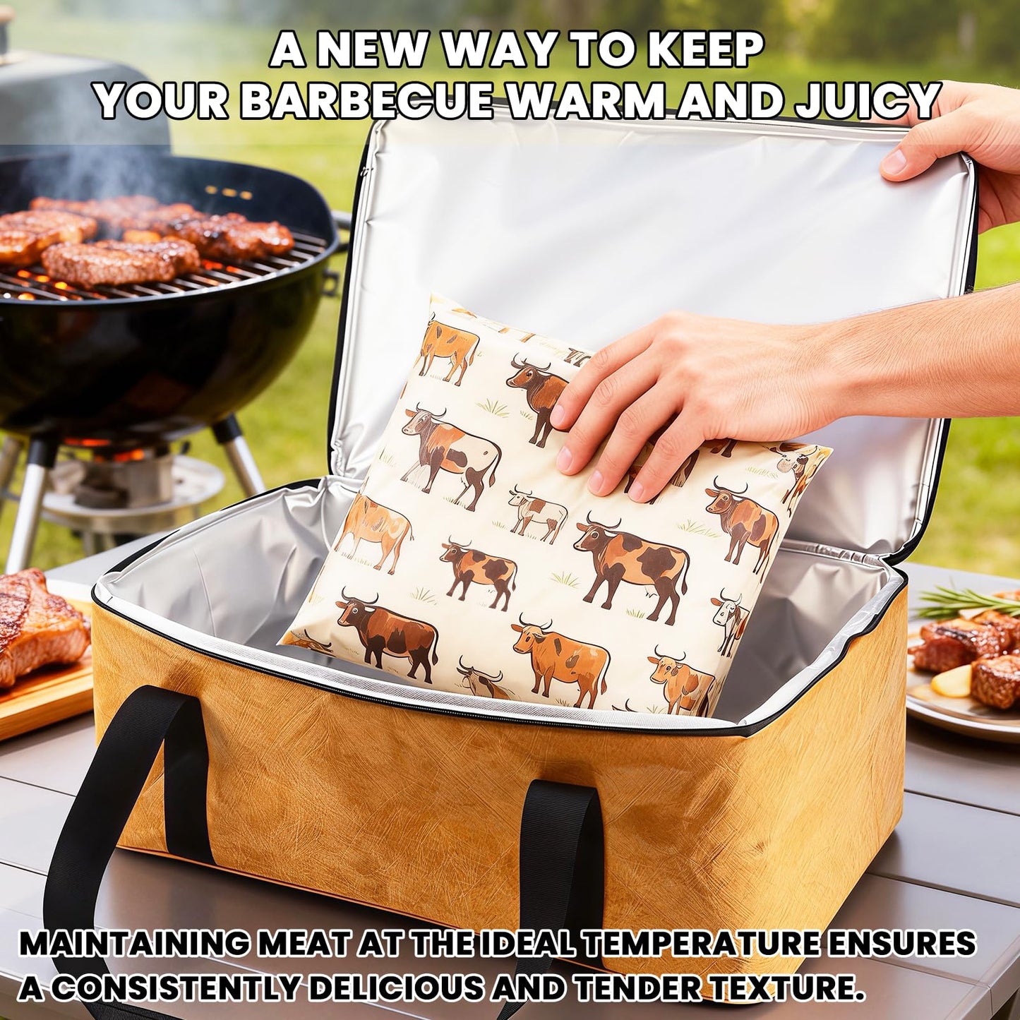 BBQ Blanket for Resting Meat 21in, Leak-Proof Insulated Meat Resting Bag, Smoking Meat Insulated Bag for Brisket/Beef/Pork Shoulder/Turkey, Gifts Smoker Accessories Gift for Men (Legacy Tan)