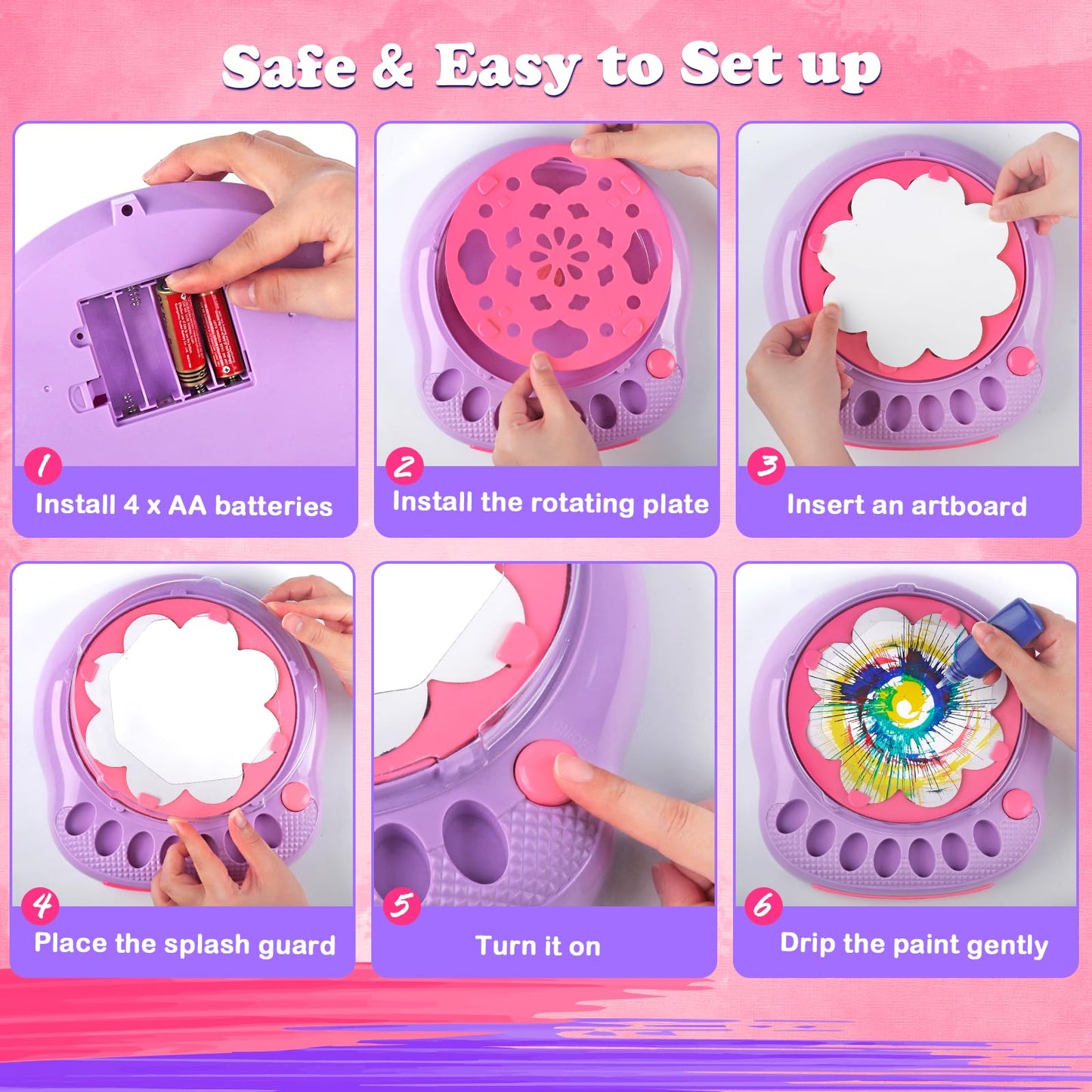 Arts and Crafts for Kids Ages 4-8,Paint Spin Art Machine Kit,Art Craft Set for 6-9 Year Old,Cool Painting Spinner Toys Kits Set,Art Supplies Birthday Gifts for Boy Girl Ages 6 7 8 9 10 11 12 (Purple)