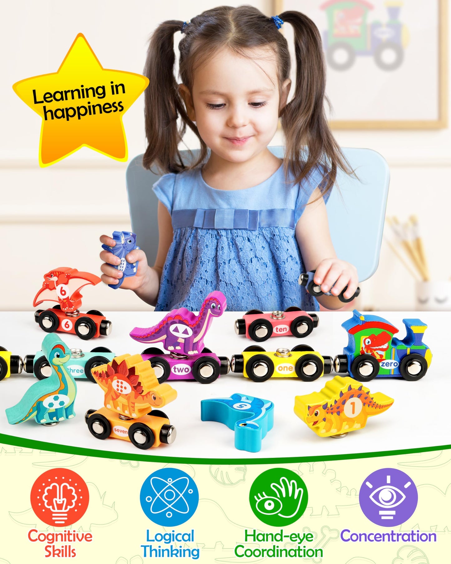 Vanmor Magnetic Number Train Toy – Montessori Wooden Learning Set for Toddlers 3–5, Fun Dinosaur Train & Number Matching, Educational Kids Toys, Great Gift for Boys & Girls Who Love Trains