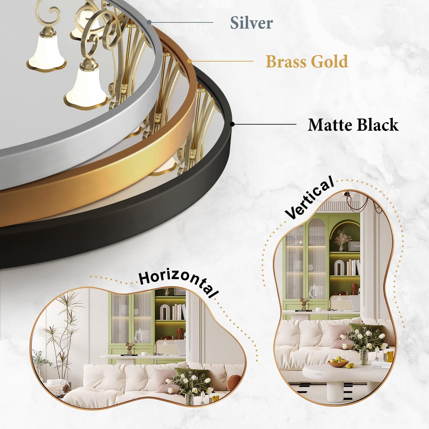 Dorlicecass Irregular Wall Mirror - Wall Mirrors Decorative 20"x36" Gold Asymmetrical Mirror Tempered Glass Aviation Aluminum Alloy Frame for Bathroom, Bedroom, Living Room, Cloakroom, Entryway
