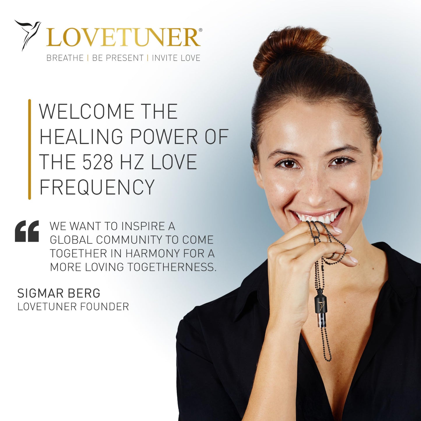 LOVETUNER Meditation Tuning Necklace 528 hz Frequency of Love | Mindfulness Device for Anxiety & Stress Relief (Waxed Cord Bronze)