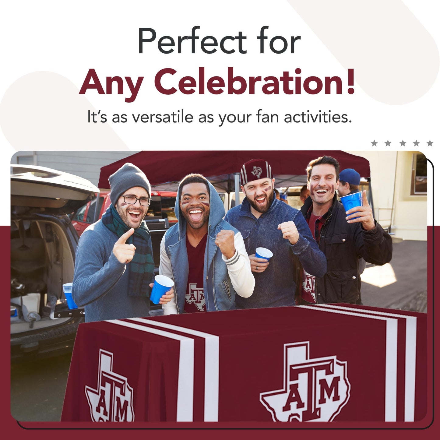 Victory Corps Texas A&M Aggies 6' College Sports Printed Table Throw - NCAA Licensed - Polyester Draped - School Tablecloth (Maroon, White)
