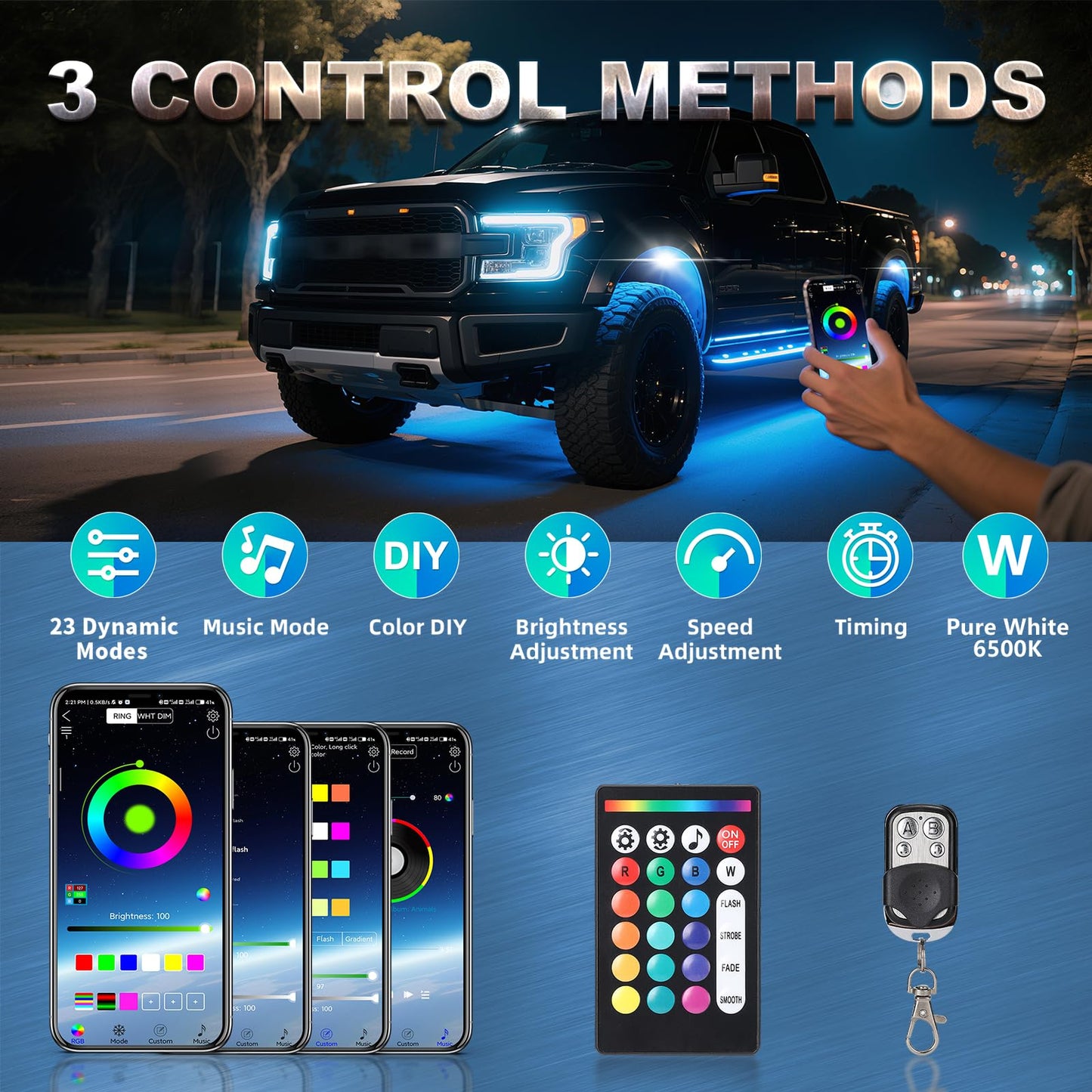 12 Pods Full Angle RGBW LED Rock Lights, 6500K Pure White RGB Rock Light for Truck Jeeps Pickup Offroad Golf Cart SUV UTV Underbody, 12V Waterproof Neon Underglow Kit with APP/RF Remote Sync Music