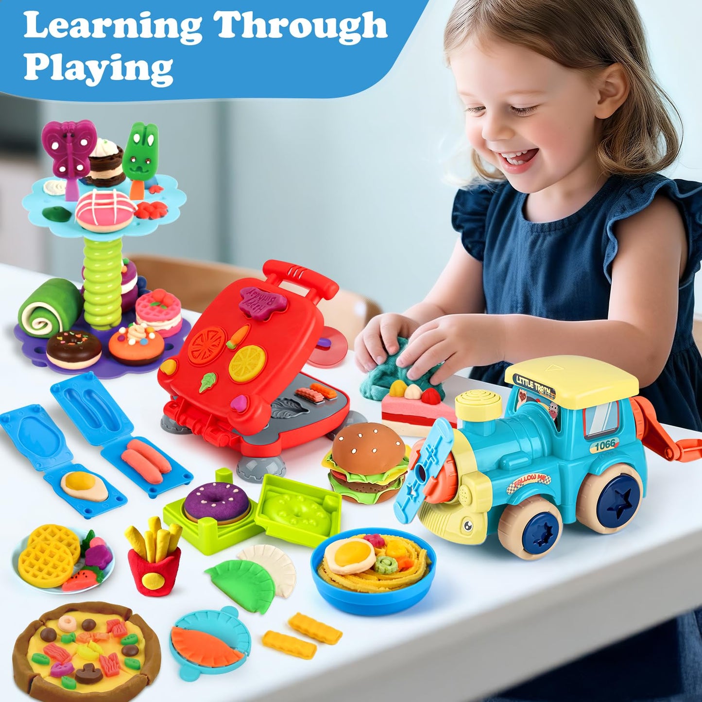 Aprilwolf 3 in 1 Dough Sets for Kids Ages 3-4-8, Hamburger Maker Machine Boys Girls