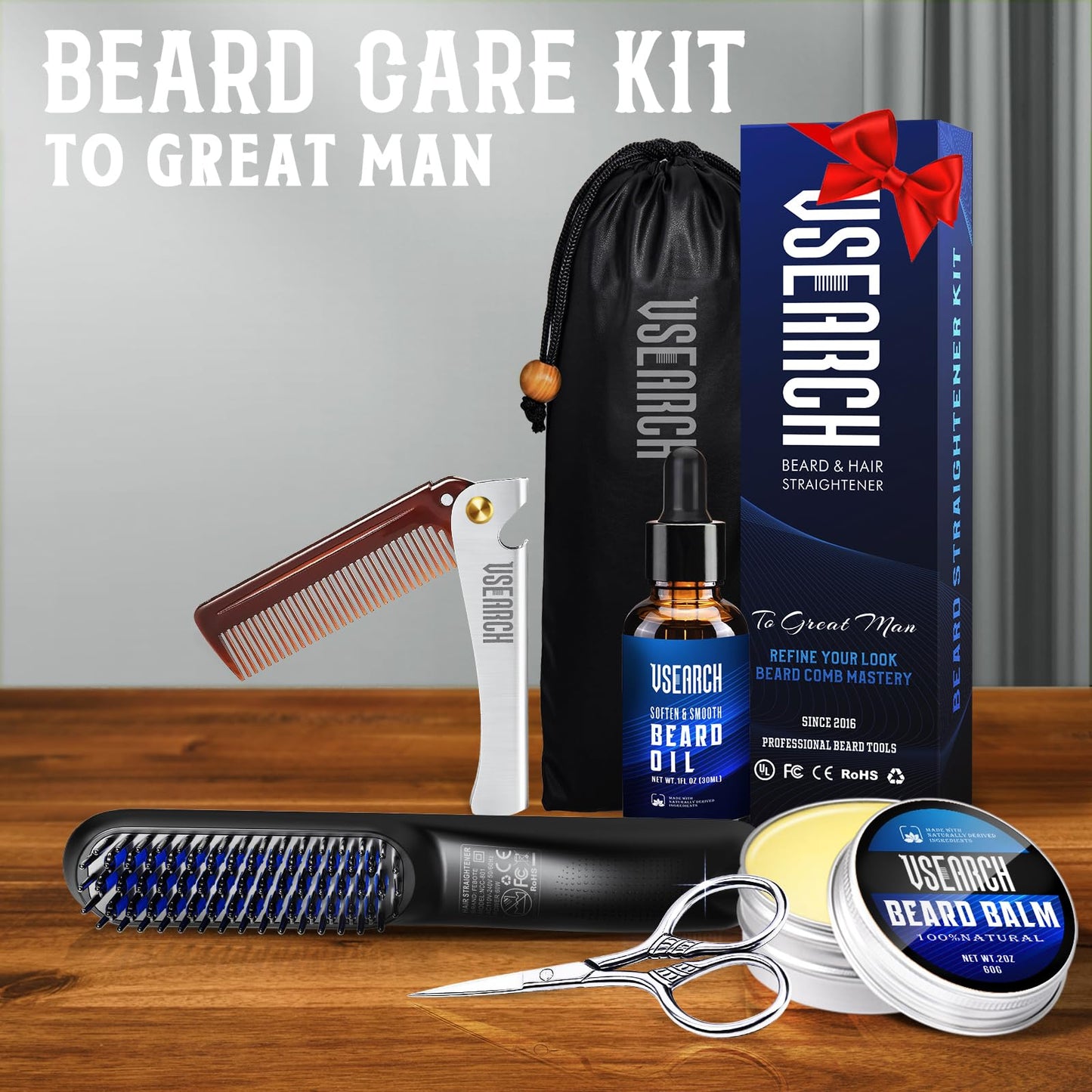 Beard Straightener for Men - 5 Temperature Setting, Anti-scalding, Heated Beard Styling Comb- The Perfect Beard Grooming Kit for Medium to Long Beards - Ideal Father's Day Gift