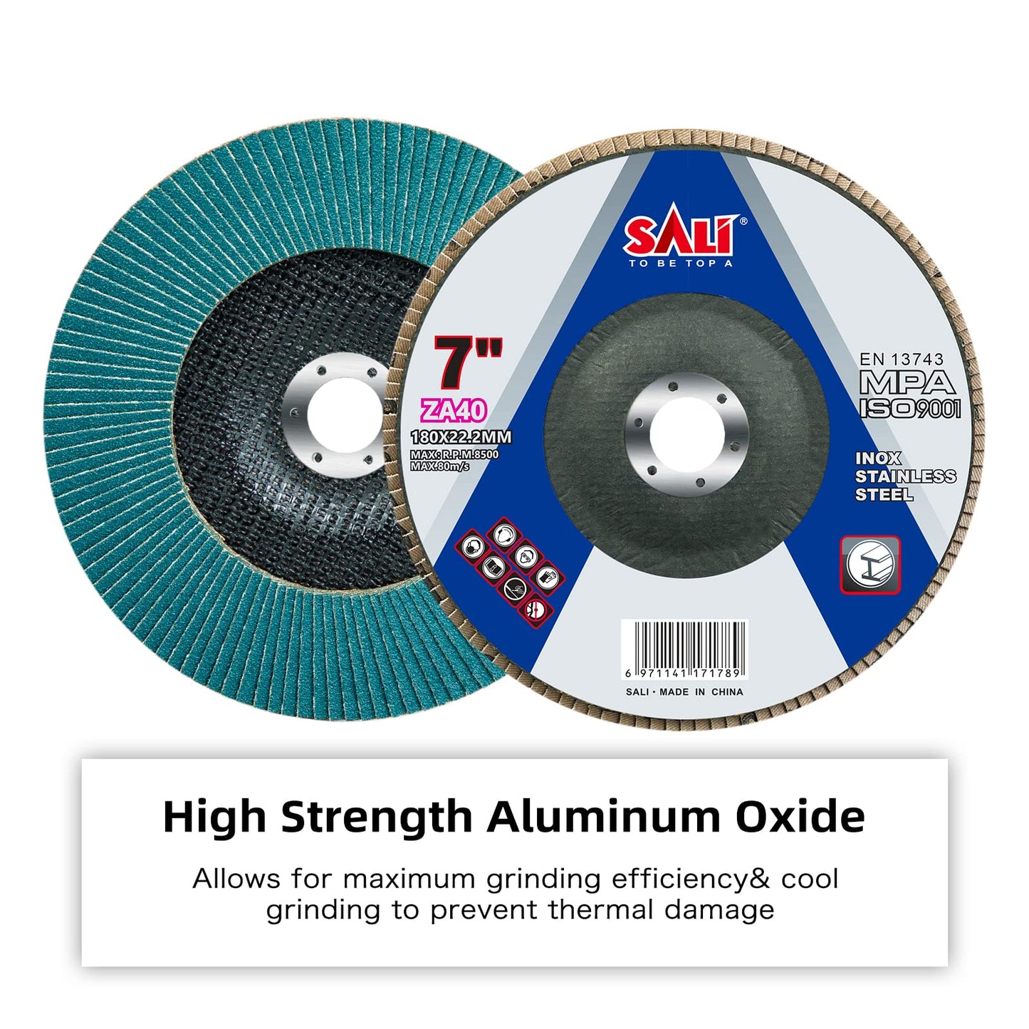 Sali 10 Pack Zirconia Flap Disc 40 Grit 7" x 7/8-Inch Sanding Disc Bevel Type #29 Premium and Industrial Grade Angle Grinder Grinding Wheel High Performance Edge Grinding
