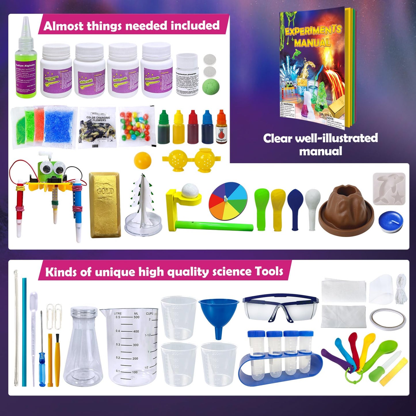 UNGLINGA - 150 Experiments Science Kit for Kids, S.T.E.M Educational Project Toys for Boys and Girls, Birthday Gift Ideas, Volcano, Chemistry Lab Tools