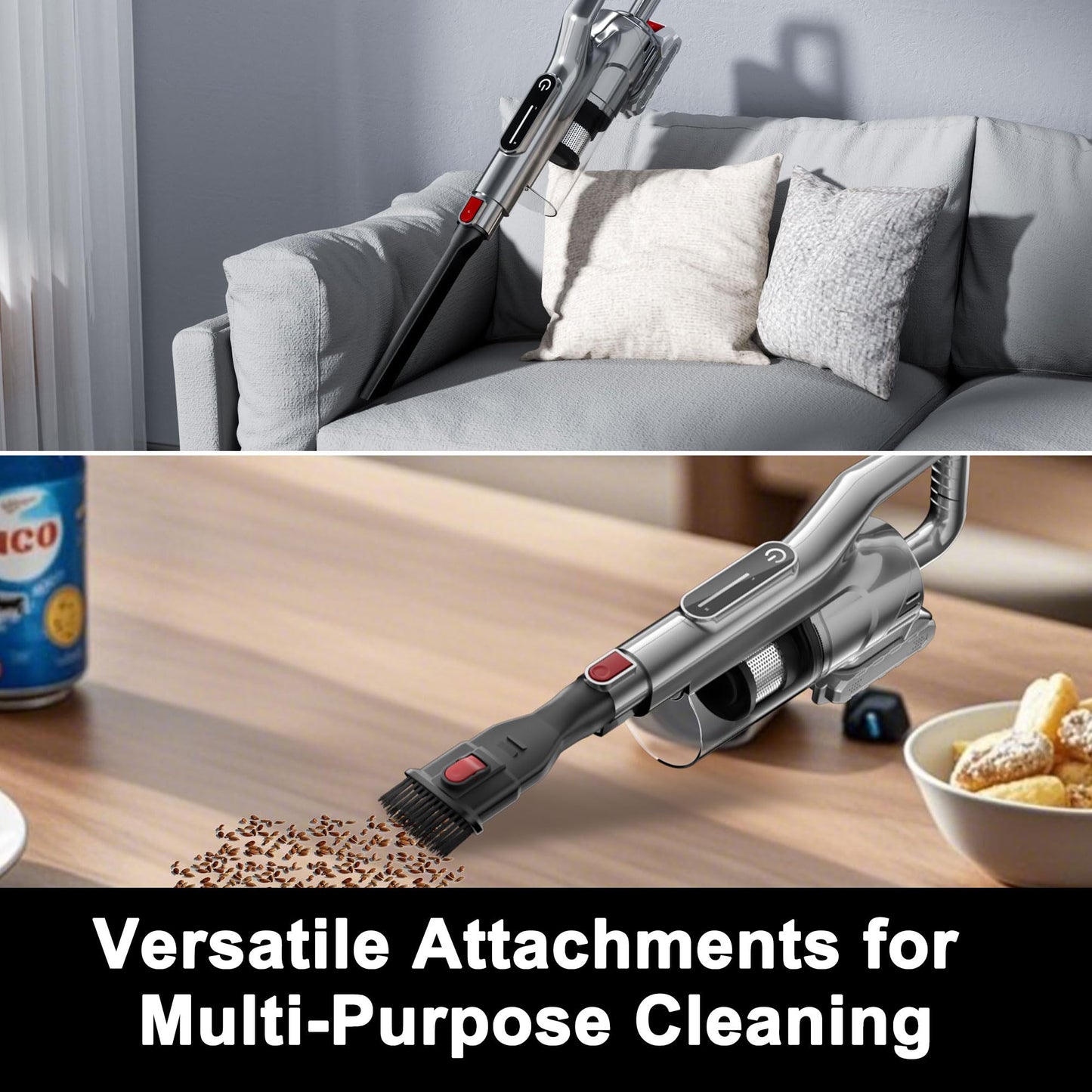 kzxkgxl Cordless Vacuum Cleaner, Lightweight Stick Vacuum Cordless Rechargeable with LED Touch Screen, 2 Modes Powerful Suction Vacuum Cleaners for Home Pet Hair, Carpets, Hardwood Floors