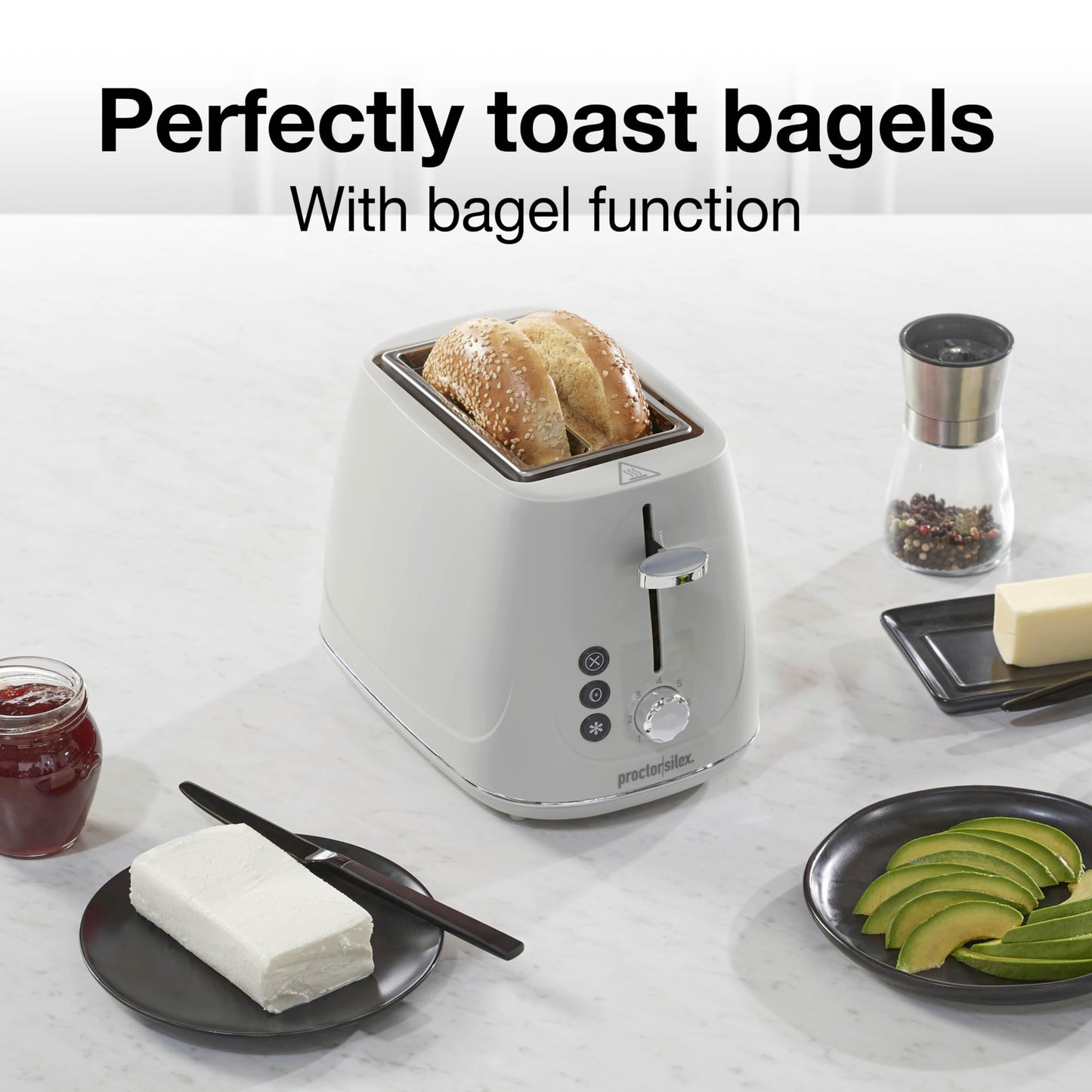 Proctor Silex Plastic 2 Slice Toaster, Bagel, Defrost & Cancel Buttons, Browning Control With 7 Shades, Auto Shutoff, Slide-Out Crumb Tray, Oat White (22660)