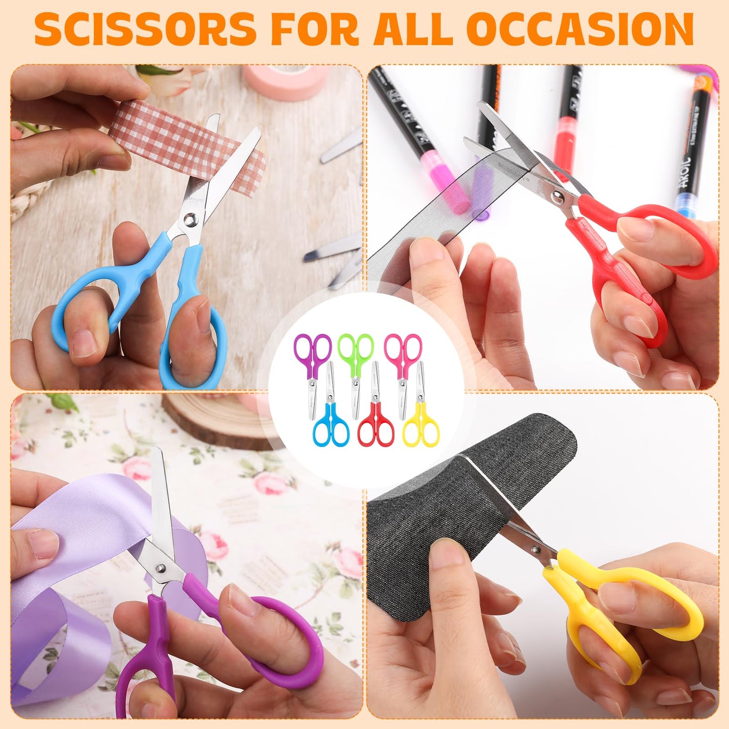 BURVAGY 120Pack 5" Small School Student Blunt Craft Kids Scissors, Sharp Stainless Steel Blades Safety Comfort Grip Scissors for Kids Children Cutting Paper, 5Inch