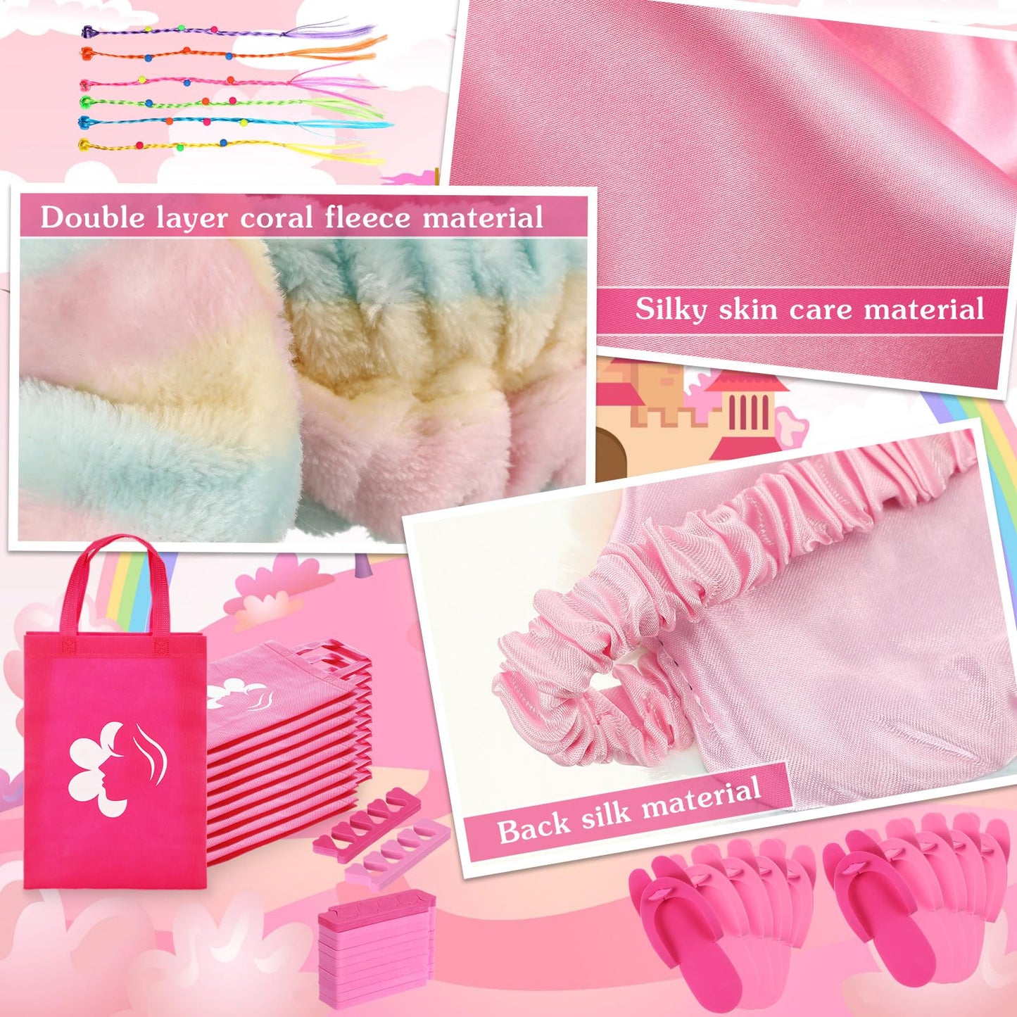 Toulite 10 Set Spa Party Supplies for Girls Kids 10 Satin Robes Spa Kit Sleepover Birthday Slumber Party Favors Nail Salon(Rose Red, Pink)