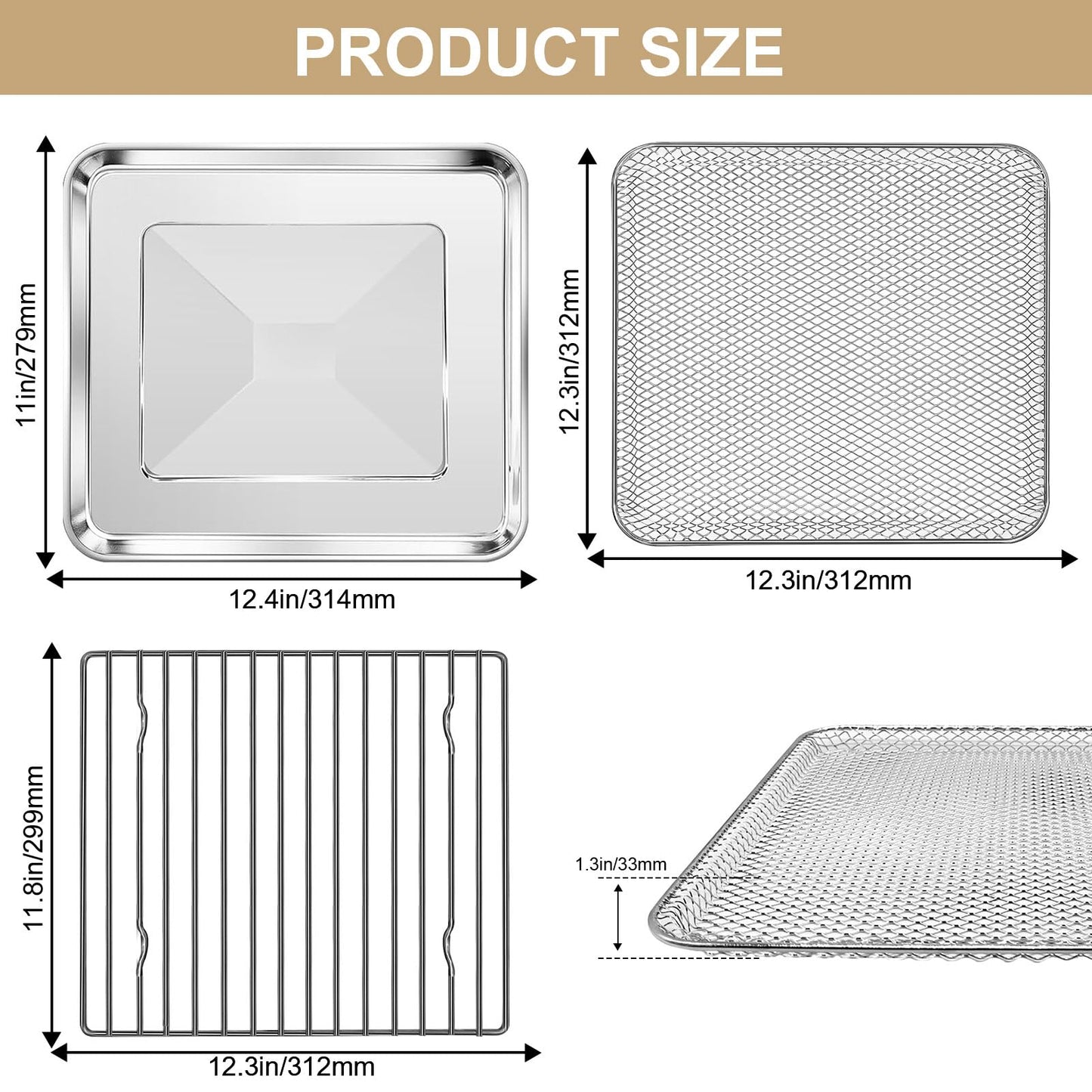 GCQFZ Toaster Oven Replacement Parts Accessories for Gourmia GTF7655 GTF7350 GTF7460, 3 IN 1 Tray Basket Rack Kit for Gourmia Digital Toaster Oven Air Fryer 17 Cooking Presets French Door 1700W 24L