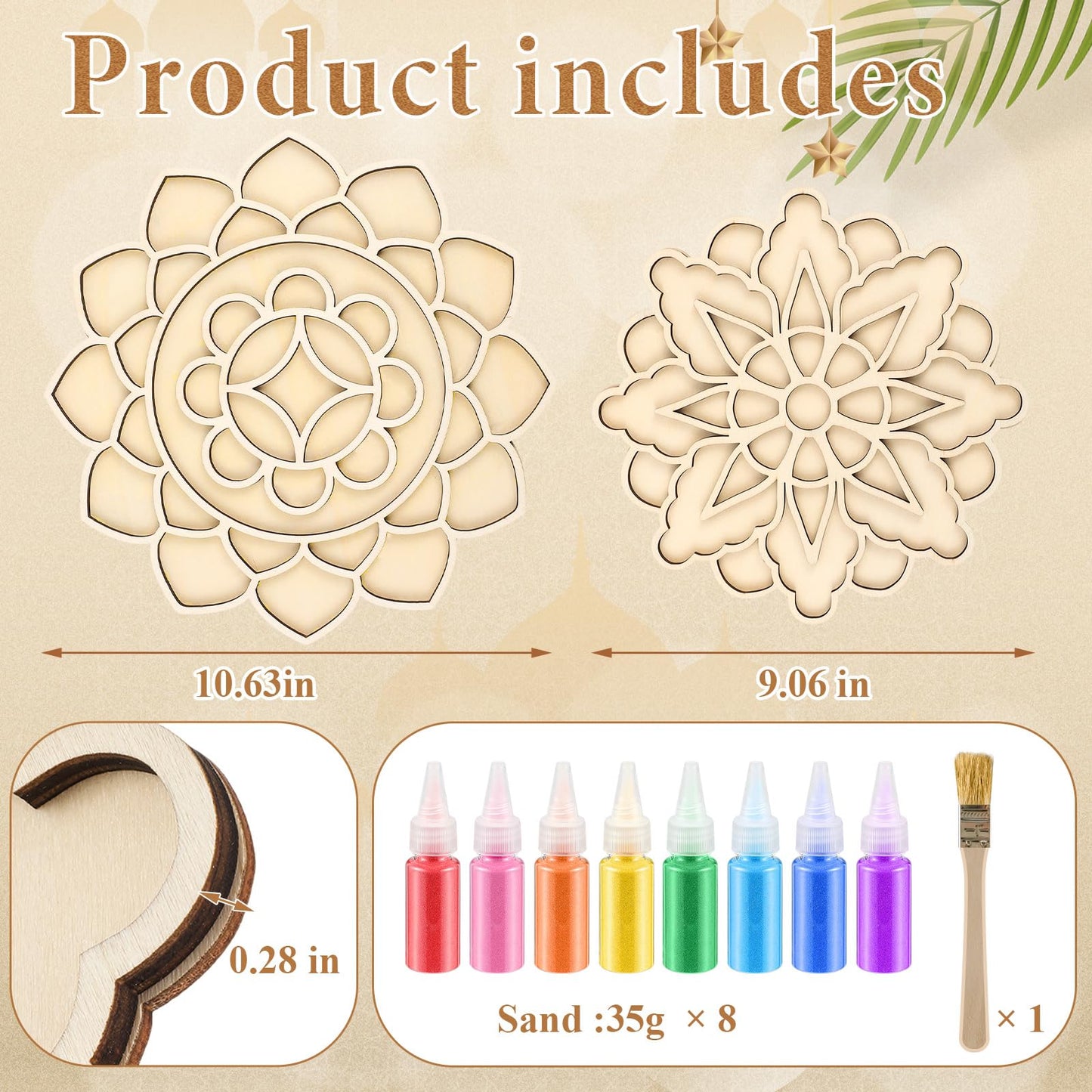 Gilprop 15 Pcs Diwali Mandala Sand Art Kit 6 Reusable Mandala Base 8 Vibrant Rangoli Powder Colors with 1 Brush Diwali Sand Painting for Adults Boys and Girls(Large&Medium)