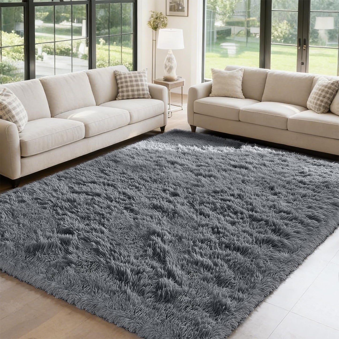 yongyangjuxin Fluffy Rug Shag Area Rug, Grey 8x10 Area Rugs for Living Room, Large Shag Area Rugs for Bedroom Kids Room Home Decor, Upgrade Anti-Skid Rectangular Fuzzy Rugs