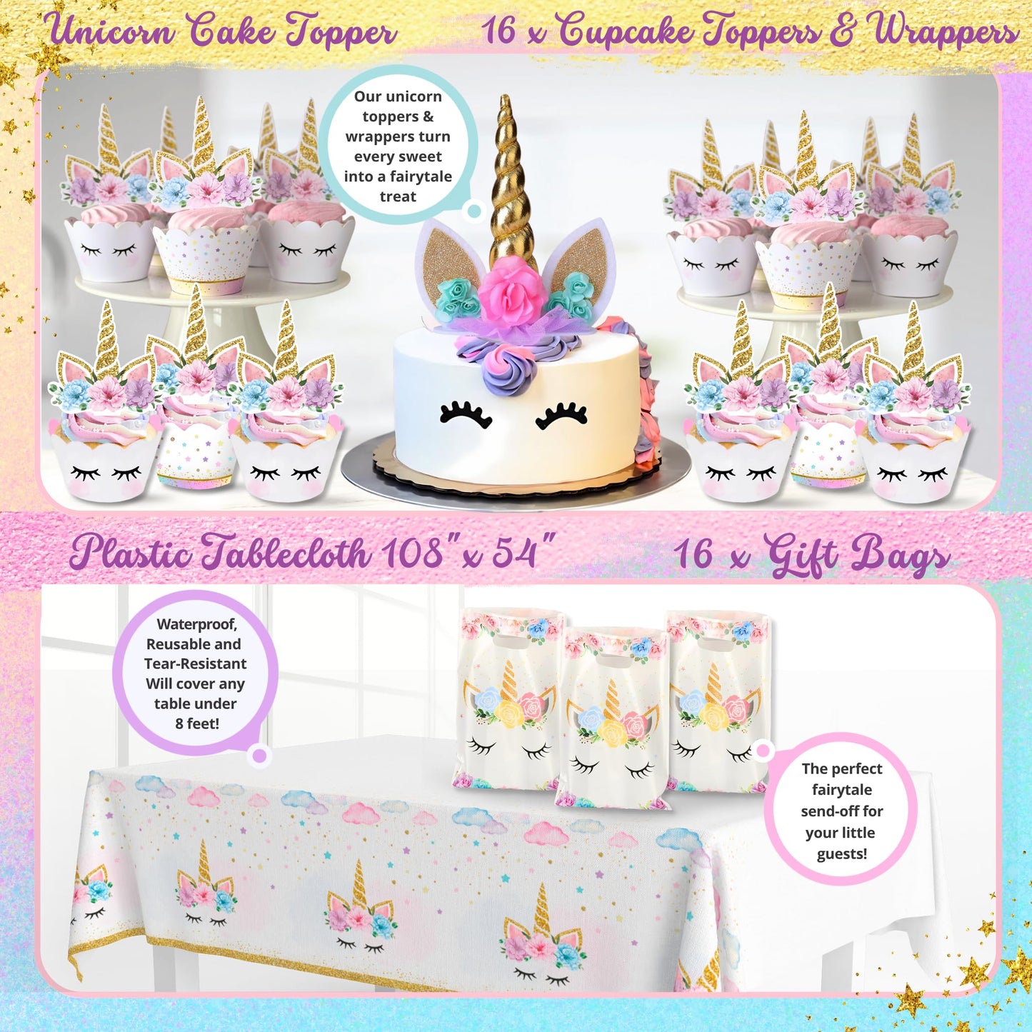 152 Pc Premium Unicorn Birthday Decorations Set for Girls – Complete Unicorn Party Decorations Supplies Kit with Plates, Cups, Napkins, Balloons, Banner, Headband – Magical Rainbow Party for Kids