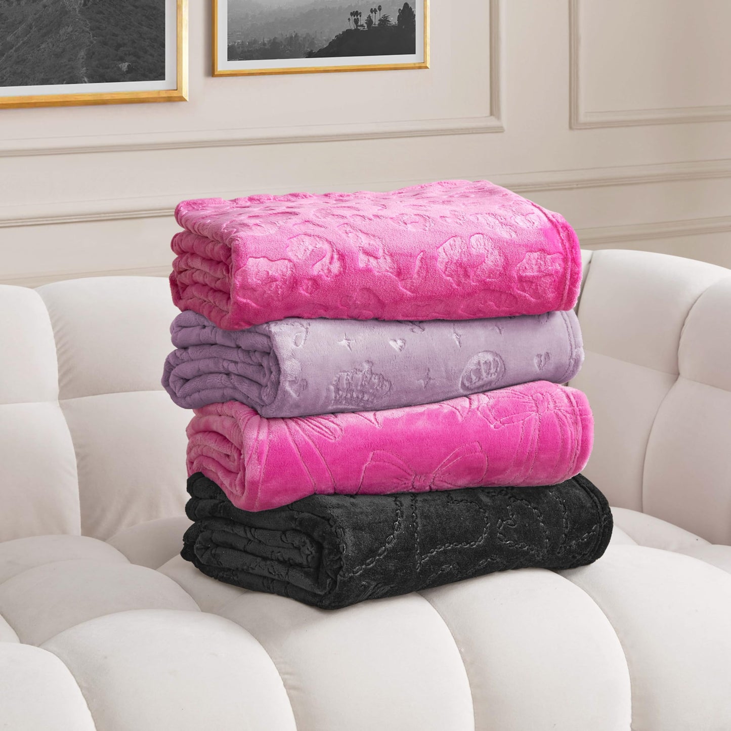 Juicy Couture Embossed Plush 60"x70" Oversized Throw Blanket, Cheetah Logo Hot Pink