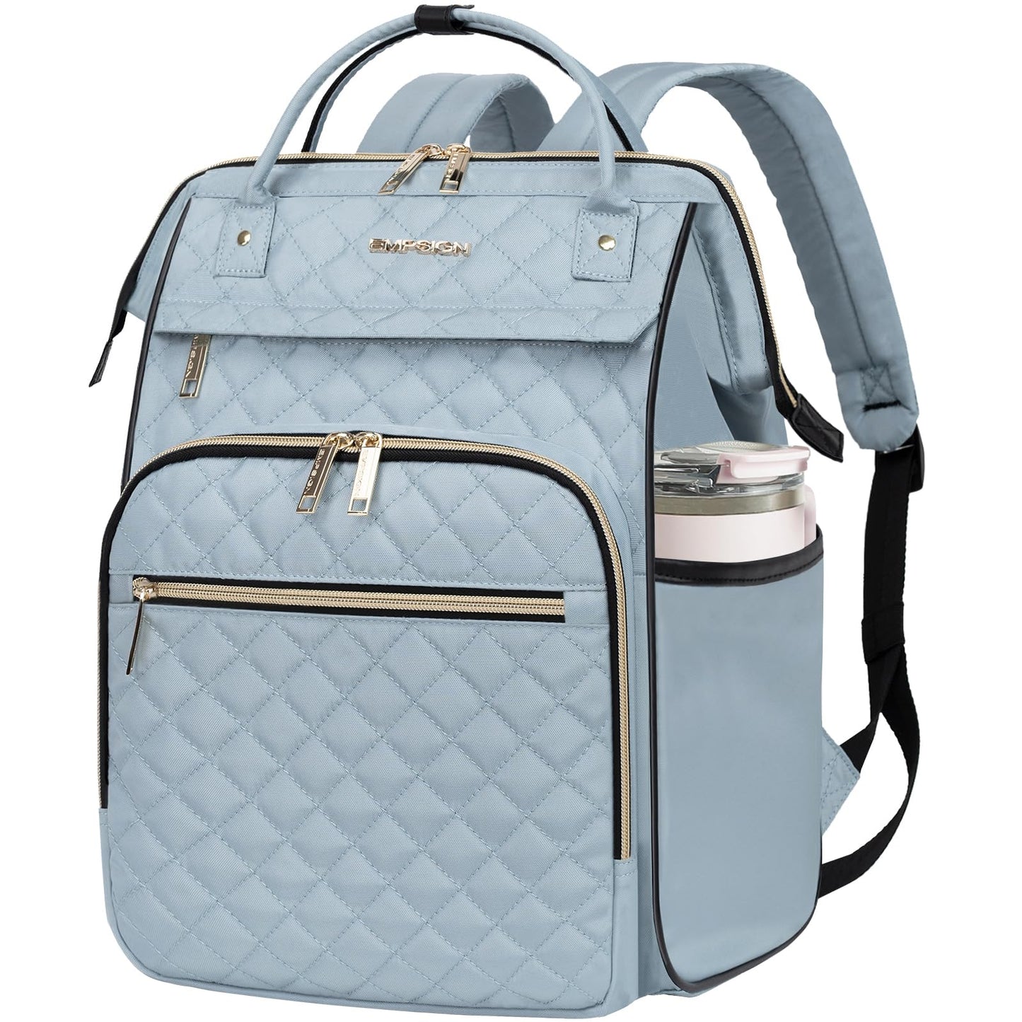 EMPSIGN 17 Inch Laptop Backpack for Women, Work Business Travel Computer College Bags, Large Capacity Water-repellent Quilted Casual Daypack, Light Blue