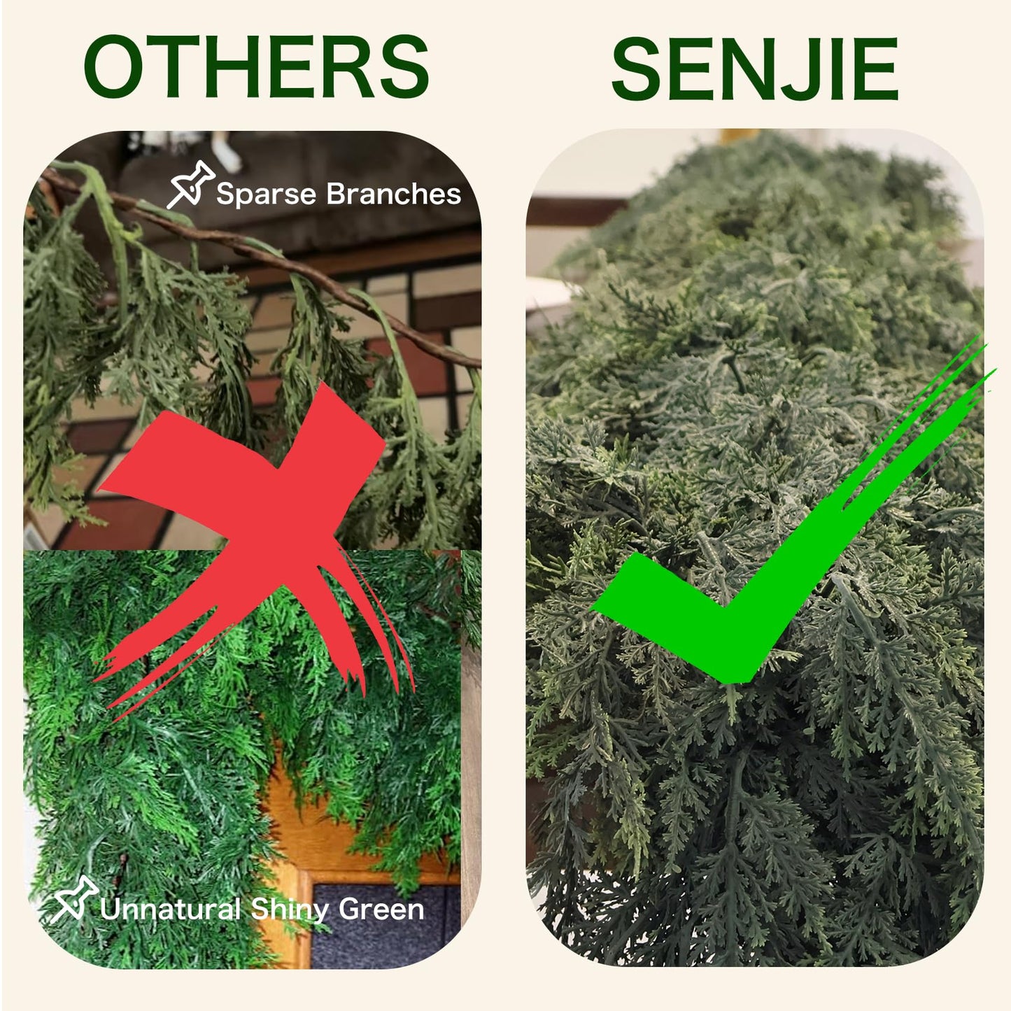 9FT Christmas Cedar Garland Artificial Real Touch Thickness Realistic Greenery Pine Garland for Mantle Fireplace Outdoor Indoor Christmas Decorations