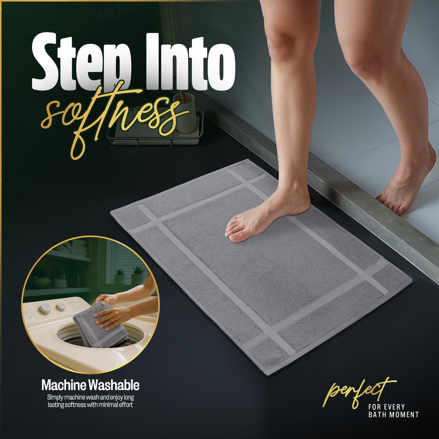 Pearl Linens 100% Ring Spun Cotton Bath Mat (Pack of 6) 20 x 30 Inch, Washable, Soft & Absorbent Terry Bathroom Floor Mat – Not Bathroom Rugs – Quick-Dry After Shower Bath Mat, 687 GSM, Light Grey