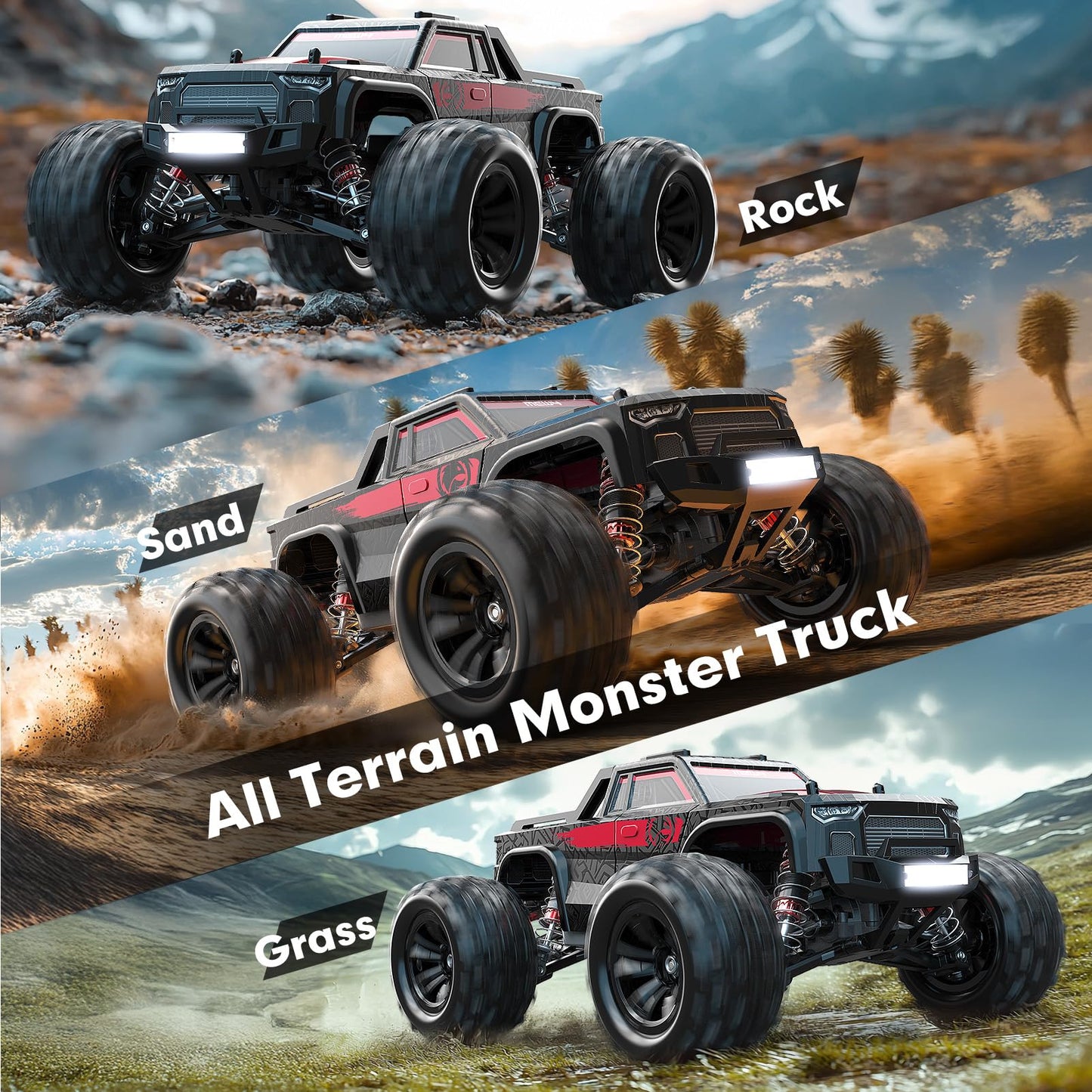 MEW4 1/16 Brushless RC Car, 4X4 RC Offroad Trucks, Portable RC Cars Fast 42 Km/h for Adults, High Speed RC Car, Electric Stadium RC Truck for Adult, Red Black