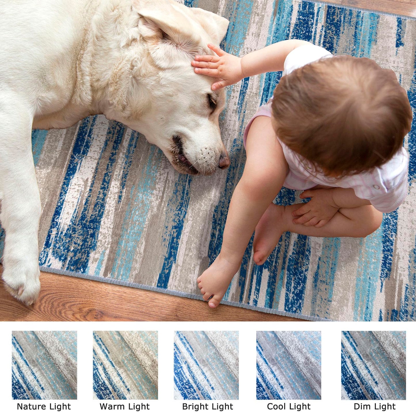 Lansny Modern Abstract 2x6 Blue Washable Kitchen Runner Non-Slip Soft Hallway Rug Runner Thin Print Faux Wool Carpet for Entryway Bedroom Laundry Room Indoor Home Decor