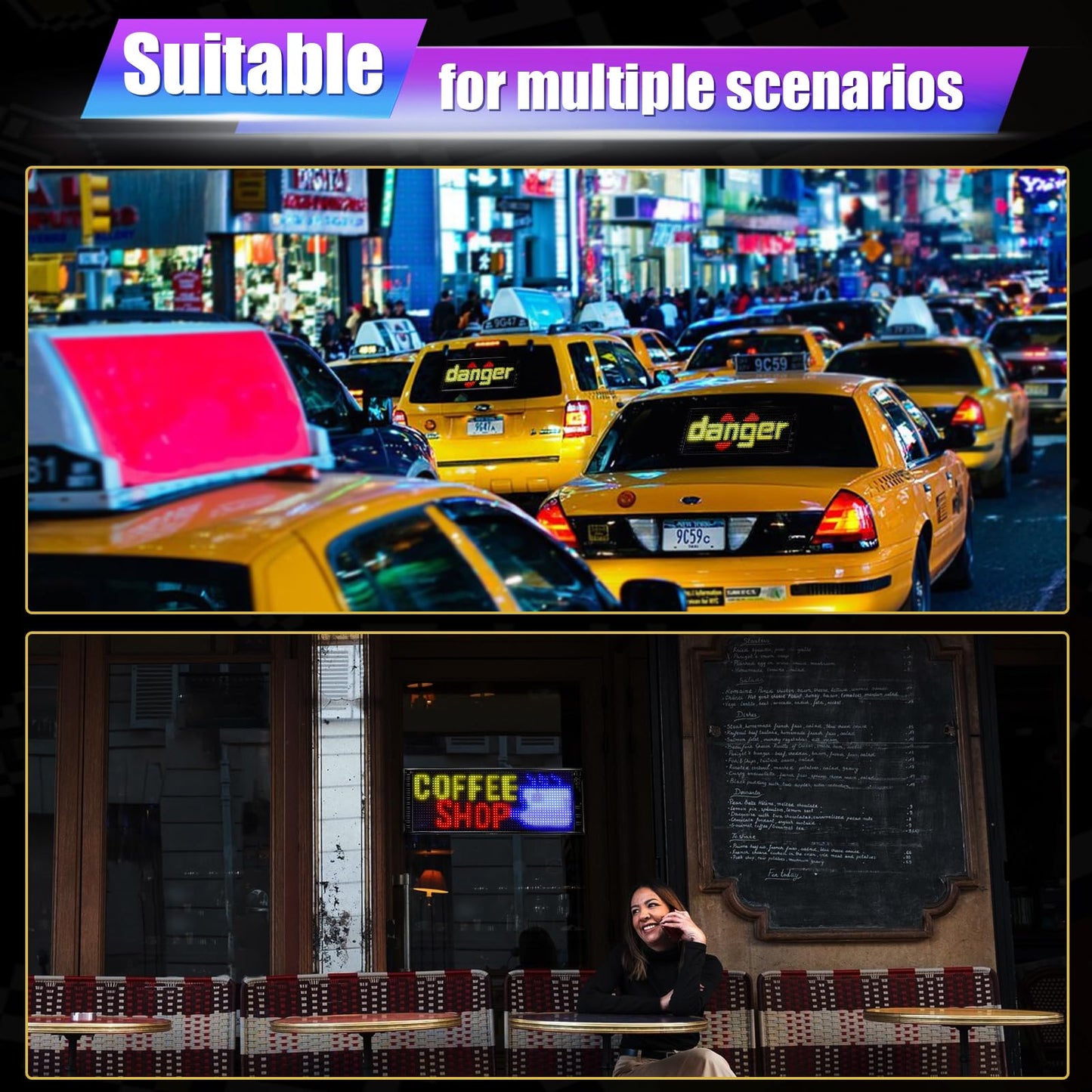 Double Row Programmable LED Signs | Flexible Light Sign for Car | Supports Single and Scrolling Display | Bluetooth APP Control | for Store/Bar/Car