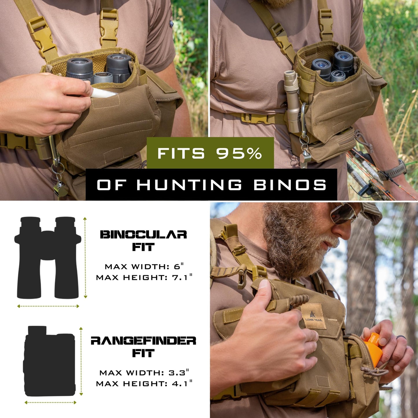 Lone Trail Binocular Harness Chest Pack, Bino Harness With Rangefinder Pouch, Binocular Case, Hunting Binoculars with Chest Harness, Bino Chest Harness, Binocular Chest Pack, Hunting Chest Rig