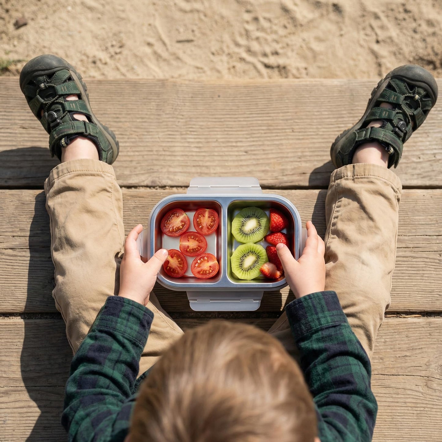 EC-Gaze 4 Pack Stainless Steel Snack Containers, 2 Compartment Reusable Metal Snack Boxes Containers with Leak-Proof Lids, Compact Lunch Box Food Storage Container