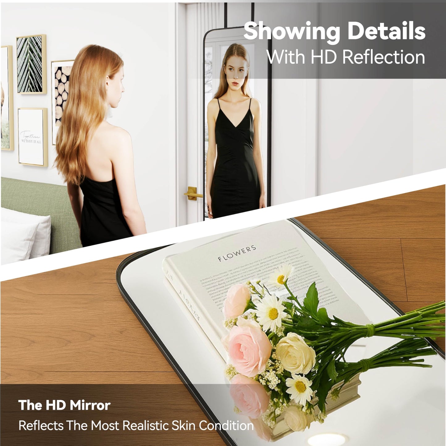 SCWF-GZ Rectangle 57x16 Mirror Full Length Wall Mounted Hanging or Against Wall Metal Frame Dressing Make-up Mirrors for Entryway Bedroom Bathroom Living Room 57 16 inch Black