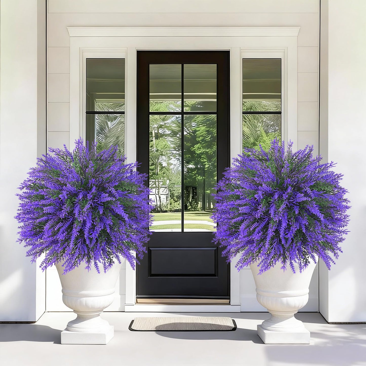 Dolicer 2 Sets Artificial Topiary Ball Trees for Outdoor, 22Inches Lavender Fake Bushes Plants with Ground Spike, Large UV Resistant Artificial Shrubs for Garden Front Yard Porch Patio Home Decor