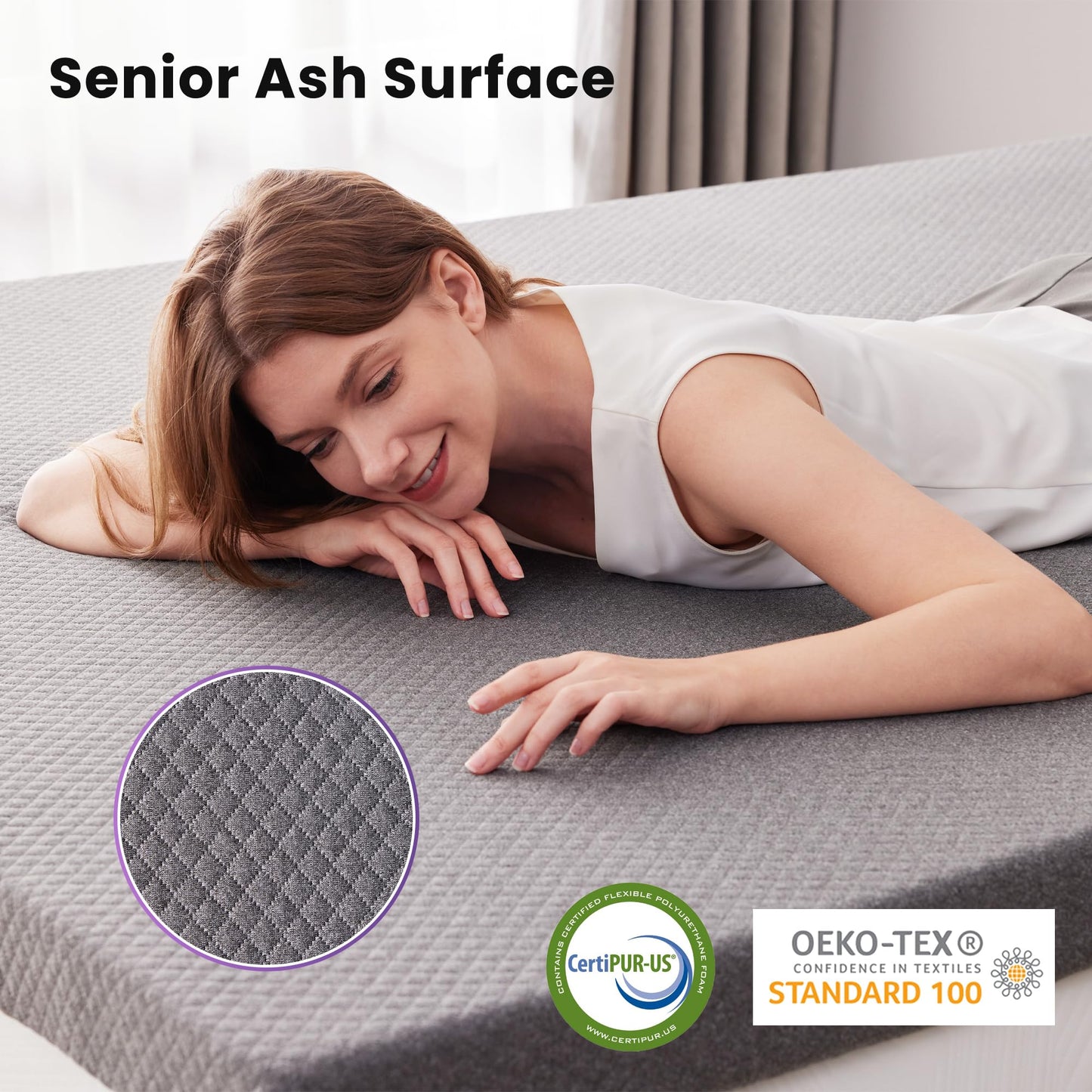 SINWEEK 2 Inch Gel Memory Foam Mattress Topper Twin Size, Ventilated High Density Pad for Back Pain, Bed Topper with Removable Soft Cover, CertiPUR-US Certified,Grey