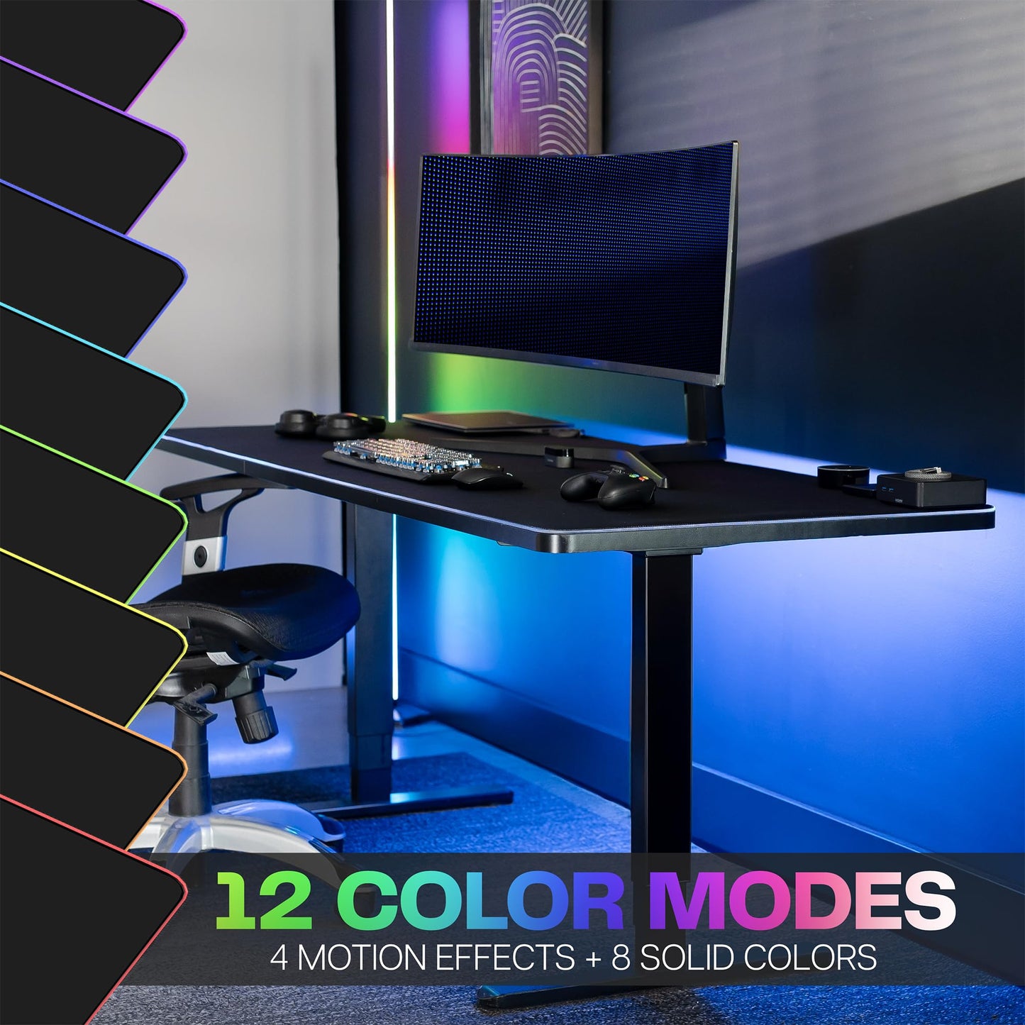 VIVO Extra Large 71 x 30 inch Full Size Desk Pad with RGB Lighting for Office Ambience and Immersive Gaming, Oversized Mouse Pad Table Top Cover, 12 Color Modes, Non-Slip Base, Black, DESK-PAD72