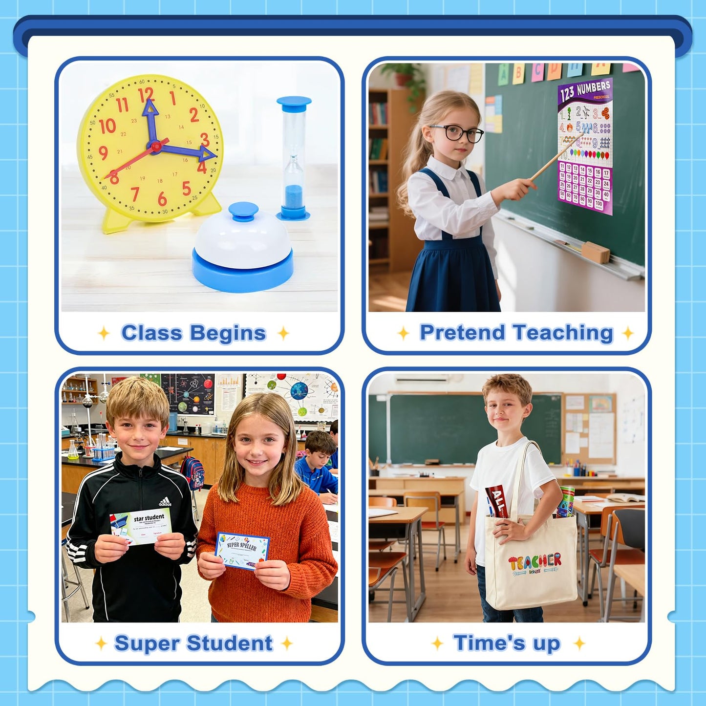 Gifts2U - Pretend Teacher Play Set for Kids, School Toys for Girls and Boys with Teacher Bag, Chalkboard, Play Money, Learning Clock, Educational Posters and