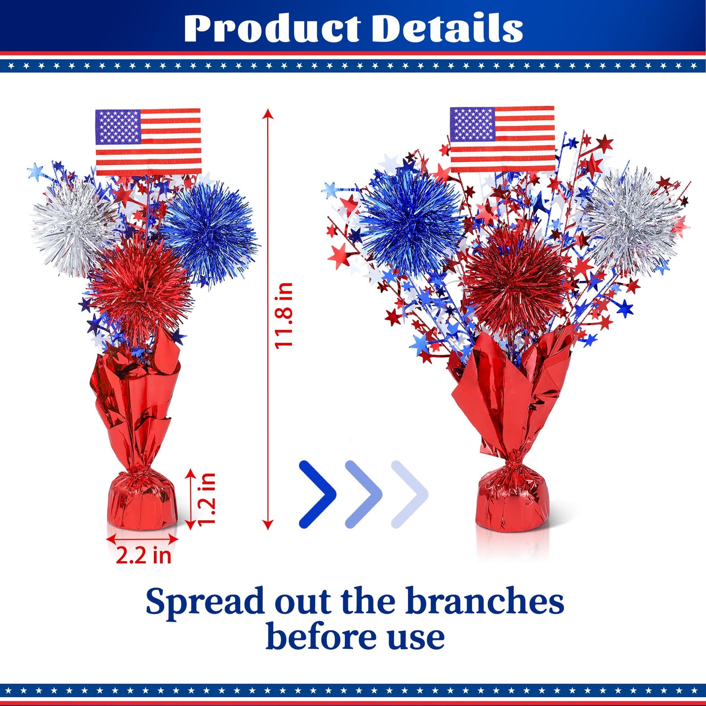 6 Pcs 4th of July Table Decorations, Red White Blue Patriotic Memorial Day Decorations Metallic Foil Spray Star Centerpieces for Table Home Office Independence Day Celebration American Party Supplies
