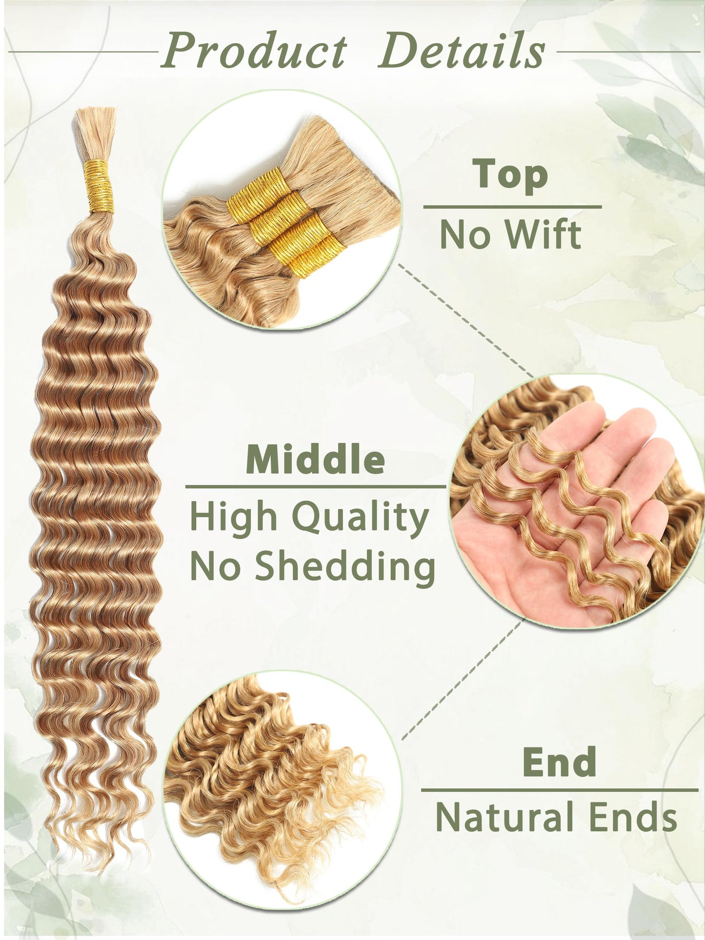 KULYMUWIG Blonde Human Braiding Hair for Boho Braids Deep Wave 22 Inch 100 g 4 Bundles Bulk Human Hair for Braiding No Weft 10A Curly Human Hair Extensions Wet and Wavy Color 27 Human Braiding Hair