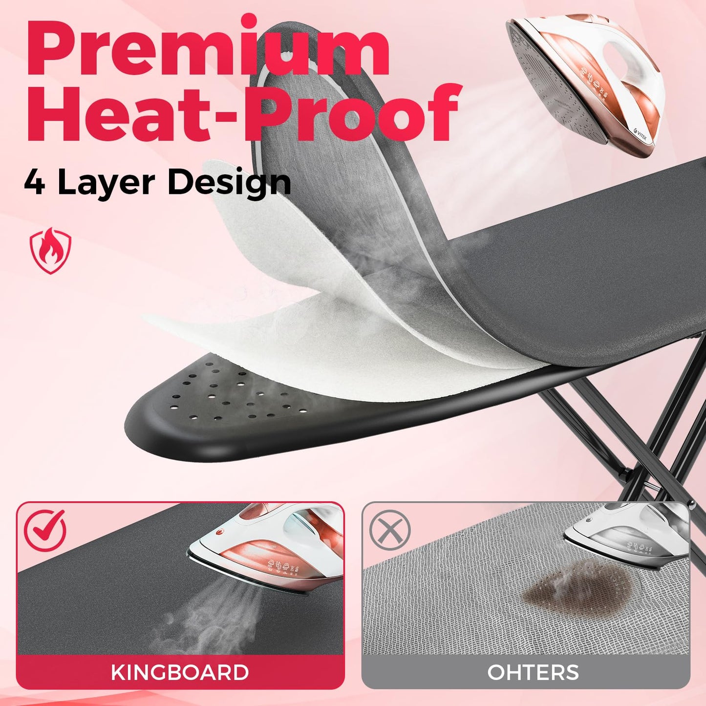 APEXCHASER Ironing Board, Compact Iron Board with Silicon Mat, Foldable Ironing Board with Heat Resistant Cover, 7 Height Adjustable, Space Saver Iron Board,13x43 Black