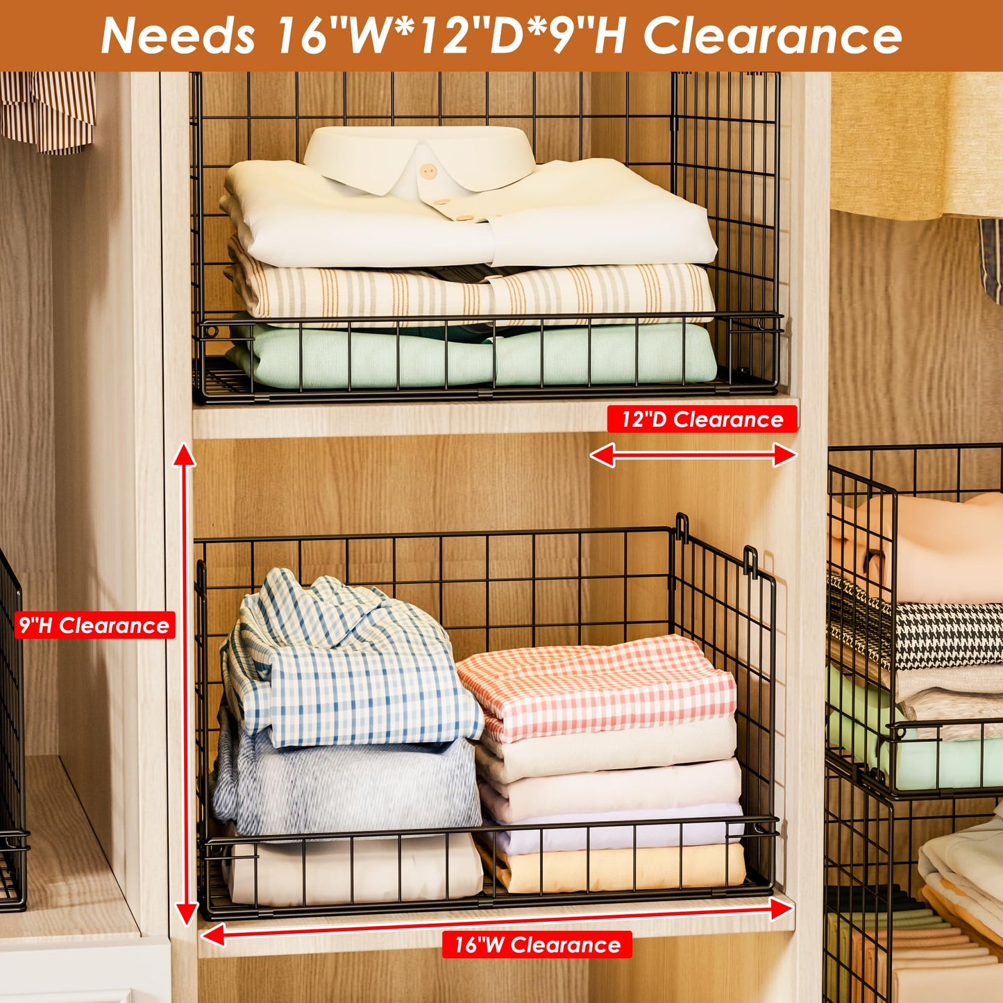 Yociyoga 5-Tier Stackable Closet Organizers and Storage Shelves, Closet Shelf Organizer Basket Bins, Foldable Sweater Storage for Closet Organizer System, Black(Patent 30022416)