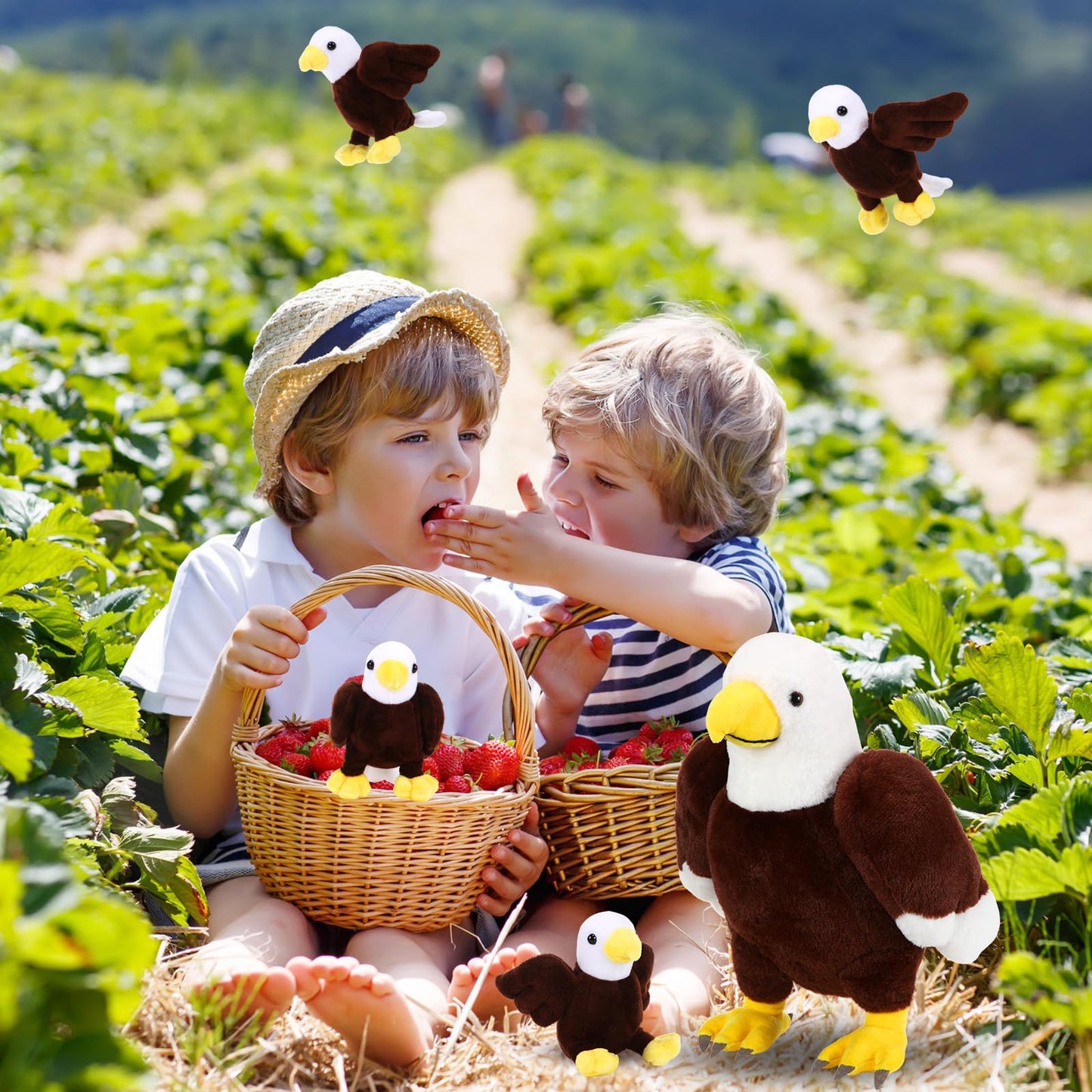 Lenwen 5 Pcs Bald Eagle Stuffed Animal Bulk 1 Mommy Eagle Plush with 4 Cute Babies Bald Eagles Plush Wild Bald Eagles Stuffed Animal Toy for Boys Girls Birders Zoo Gifts(Eagle)