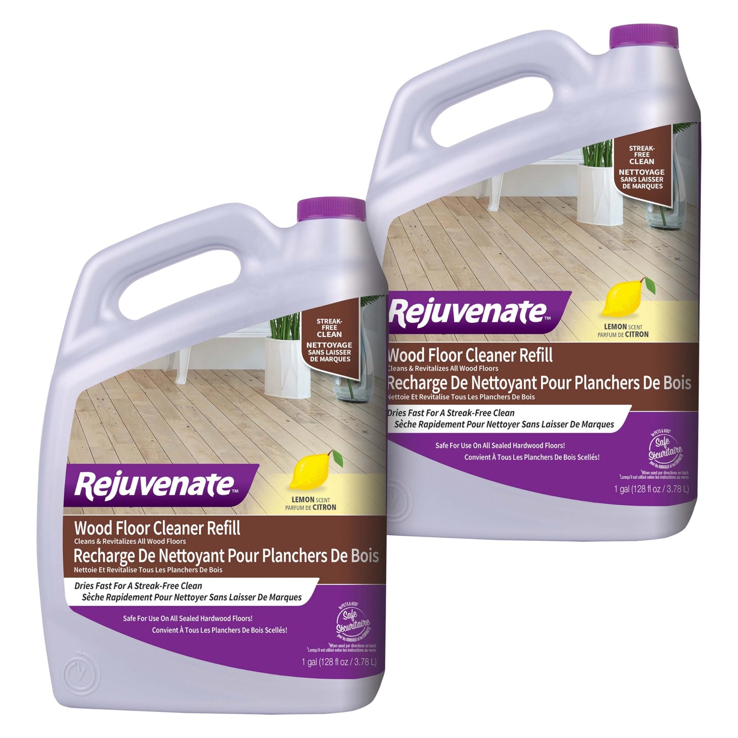 Rejuvenate Wood Floor Cleaner Refill, 1 Gallon, Cleans and Protects All Sealed Hardwood Floors and Dries Fast for a Streak-Free Clean, 2 Pack