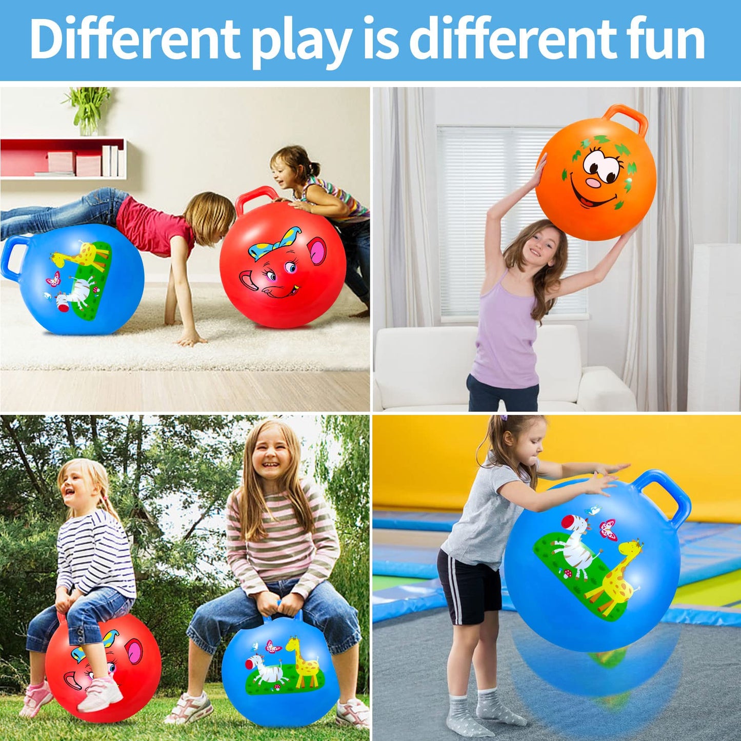 Ynanimery Space Hoppers 18 Inch Jumping Ball with Handle, Jumping Ball with Pump for Boys Girls Age 3-8, Indoor & Outdoor Garden Game