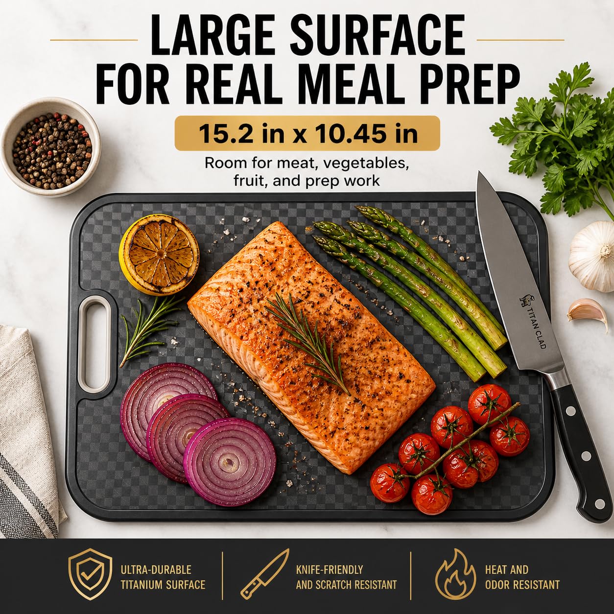 Titanium Cutting Board for Kitchen, Cutting Board Double Sided Food Grade, Pure Titanium and Wheat Straw PP, Scratch Resistant, Non Toxic Chopping Board, Dishwasher Safe, Easy to Clean Large Size