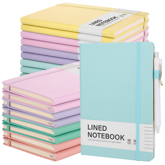 Aodaer 30 Set Lined Notebook Journals with Pens A5 Notebooks 100 GSM College Ruled Hardcover Notebook PU Leather Notepad with Pen Holder for Office School, 5.7 x 8.3 Inches, Light Multicolor