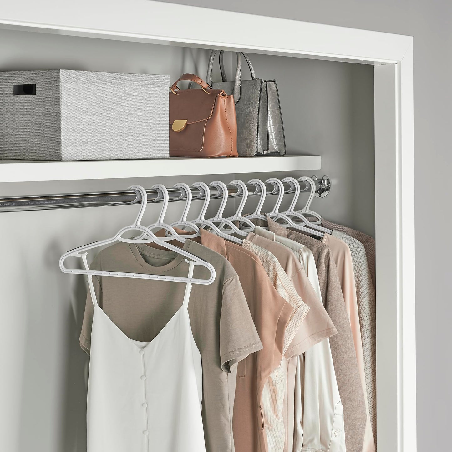 Neatfreak Slim Non Slip Hangers - Space Saving Hangers for Clothes with Lingerie Hooks and Pants Accessories Bar - Patented W Frame White Plastic (40)