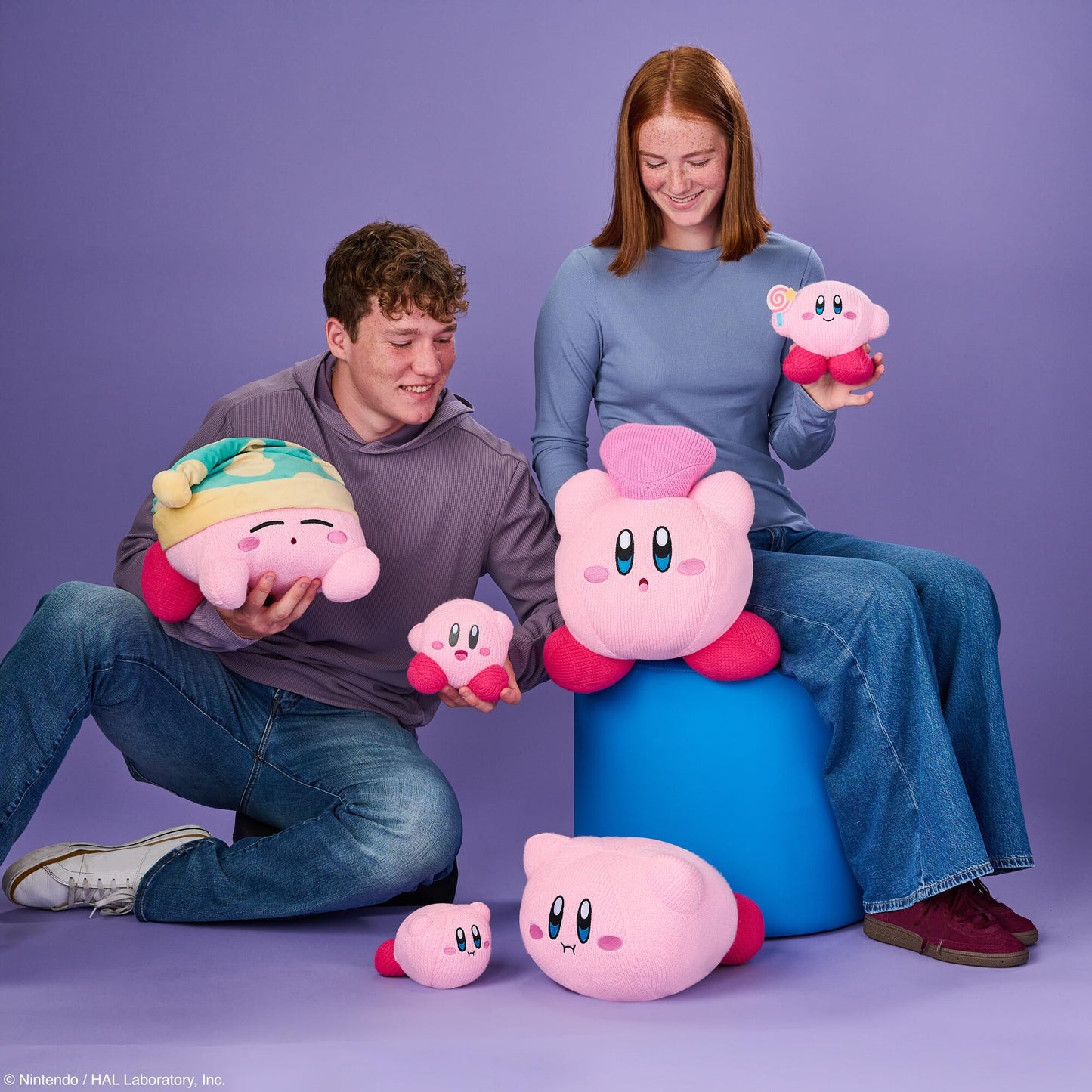 Tomy Nuiguru Knit Kirby Plushies - Hovering Kirby - Officially Licensed Crochet Gaming Plushies with Soft Knit Texture - Valentine's Day Gift for Gamers and Gaming Room Decor - 13 Inch